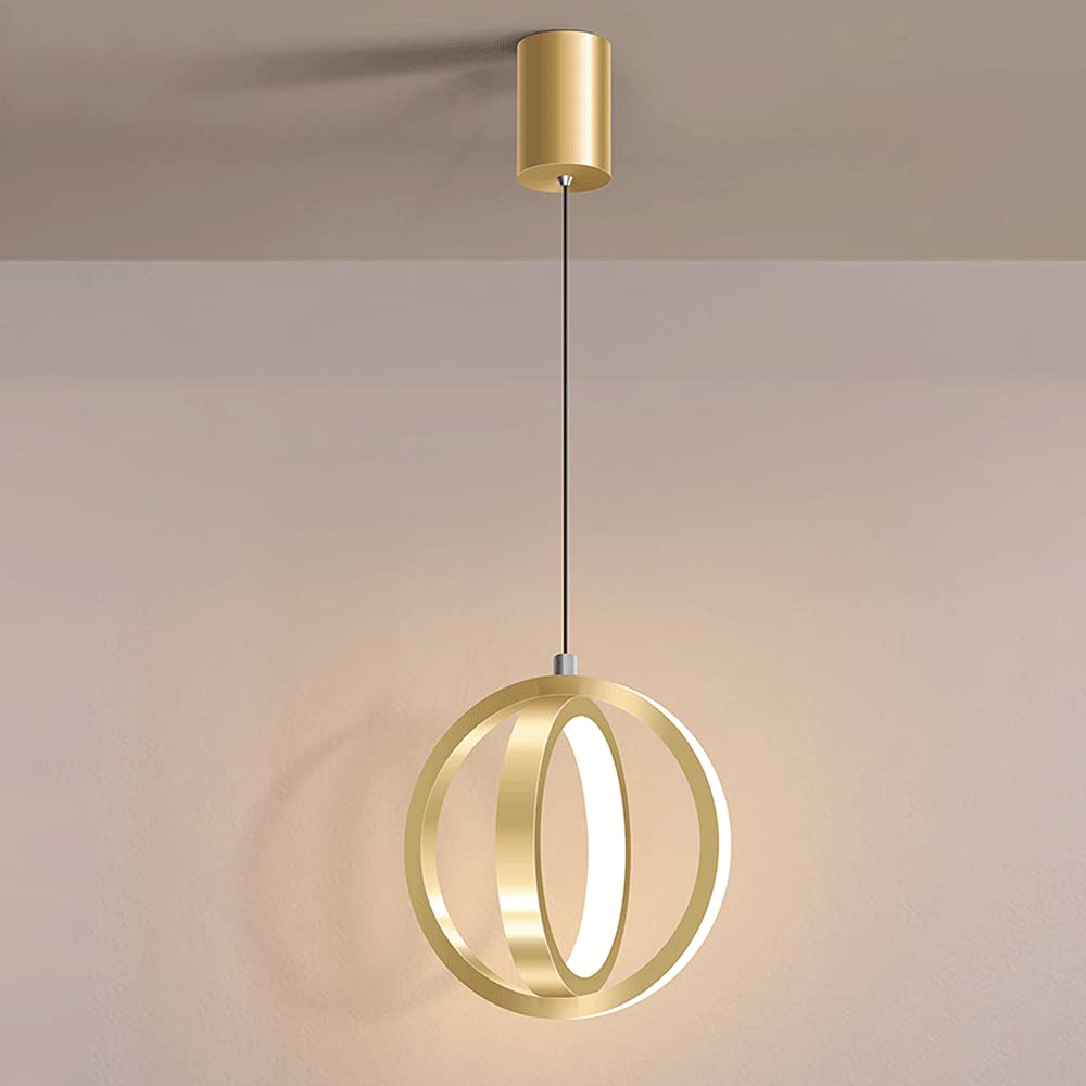 Adjustable LED Chandelier Pendant Light - Modern Single Head Ceiling Lamp with Aluminum & Iron Double Ring Design for Home, Cafe, Loft, Bar Lighting - Perfect for Dining Room, Bedroom, and Commercial Spaces
