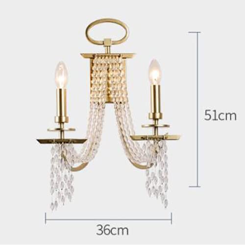 E14 2 Heads Crystal Wall Lamp - Wrought Iron Modern Sconce with High Light Transmittance & Golden Illumination for Living Room, Bedroom, Restaurant Decor