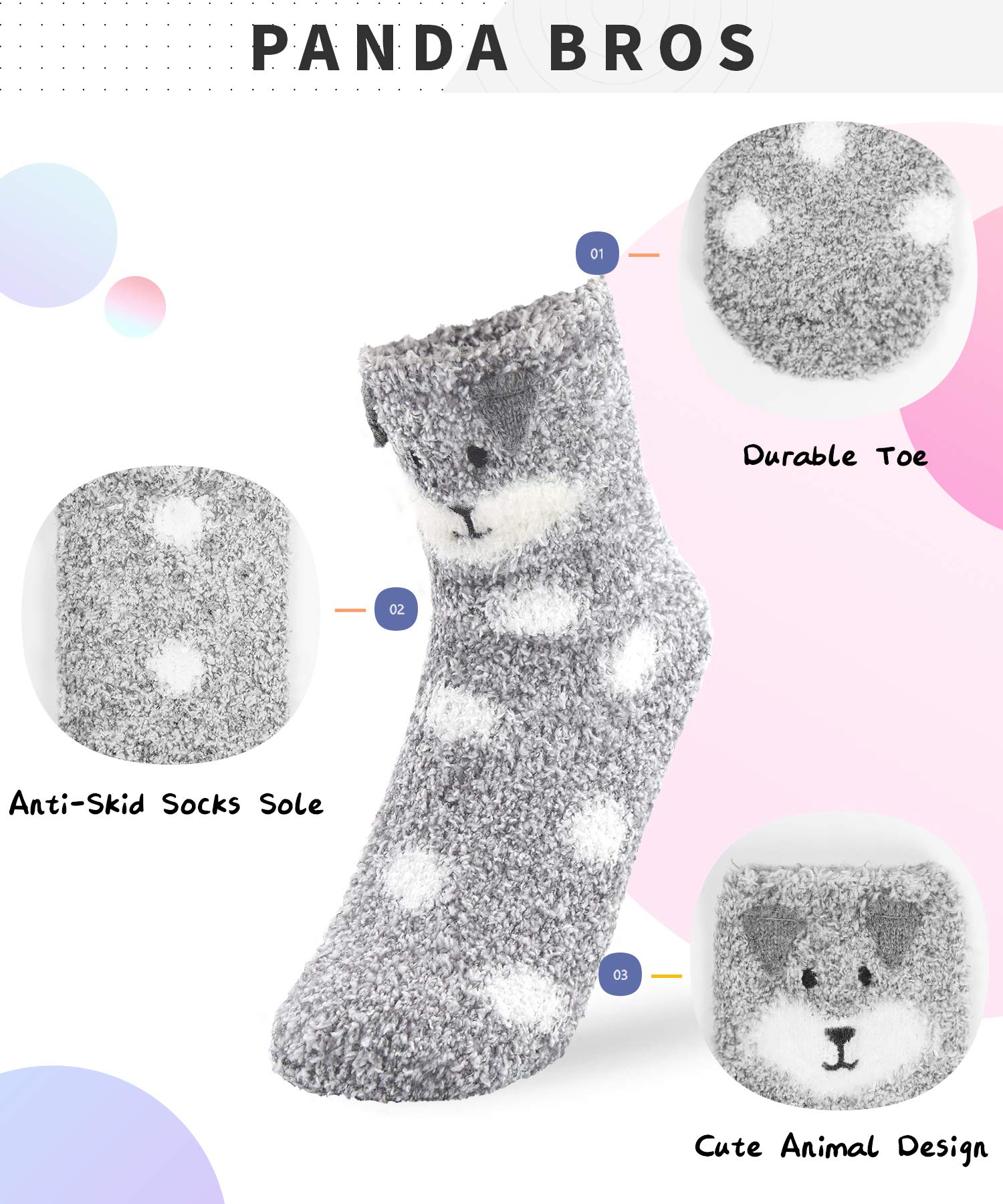 Panda Bros Girls Warm Fuzzy Fluffy Non-Slip Slipper Socks for Kids - 3 Pairs Cozy Winter Socks for Indoor & Outdoor Wear