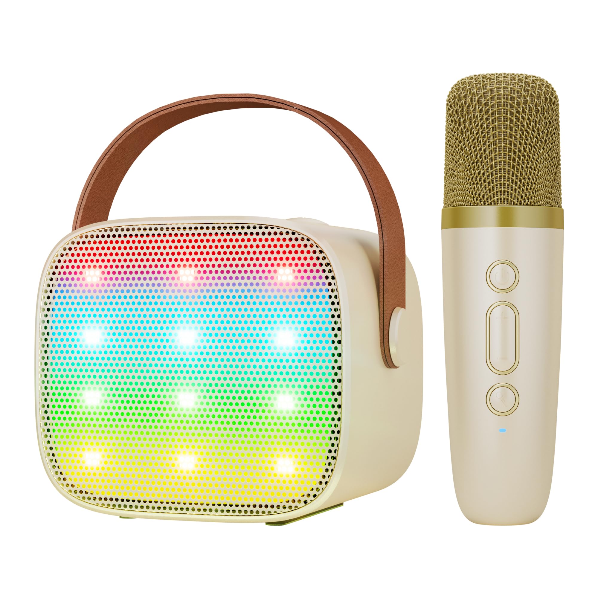 BONAOK Wireless Kids Karaoke Microphone with Speaker - Rechargeable Mini Karaoke Machine for Girls & Boys, Fun Singing Toy for Parties & Playtime (Beige)