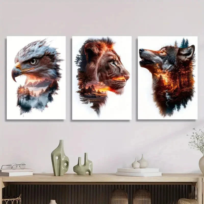 3-Piece Metal Print Wall Art - Animals, Nature, Mountains & Trees - Ready to Hang for Living Room, Bedroom & Office Decor