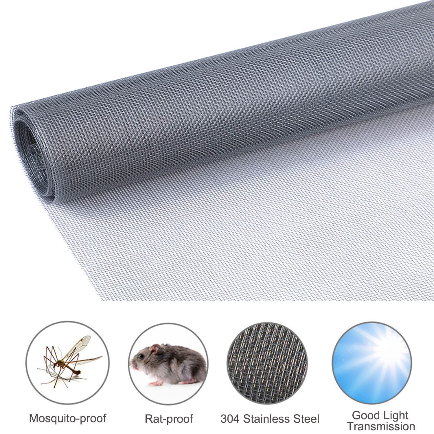 304 Stainless Steel Woven Wire Mesh Roll - 39.4