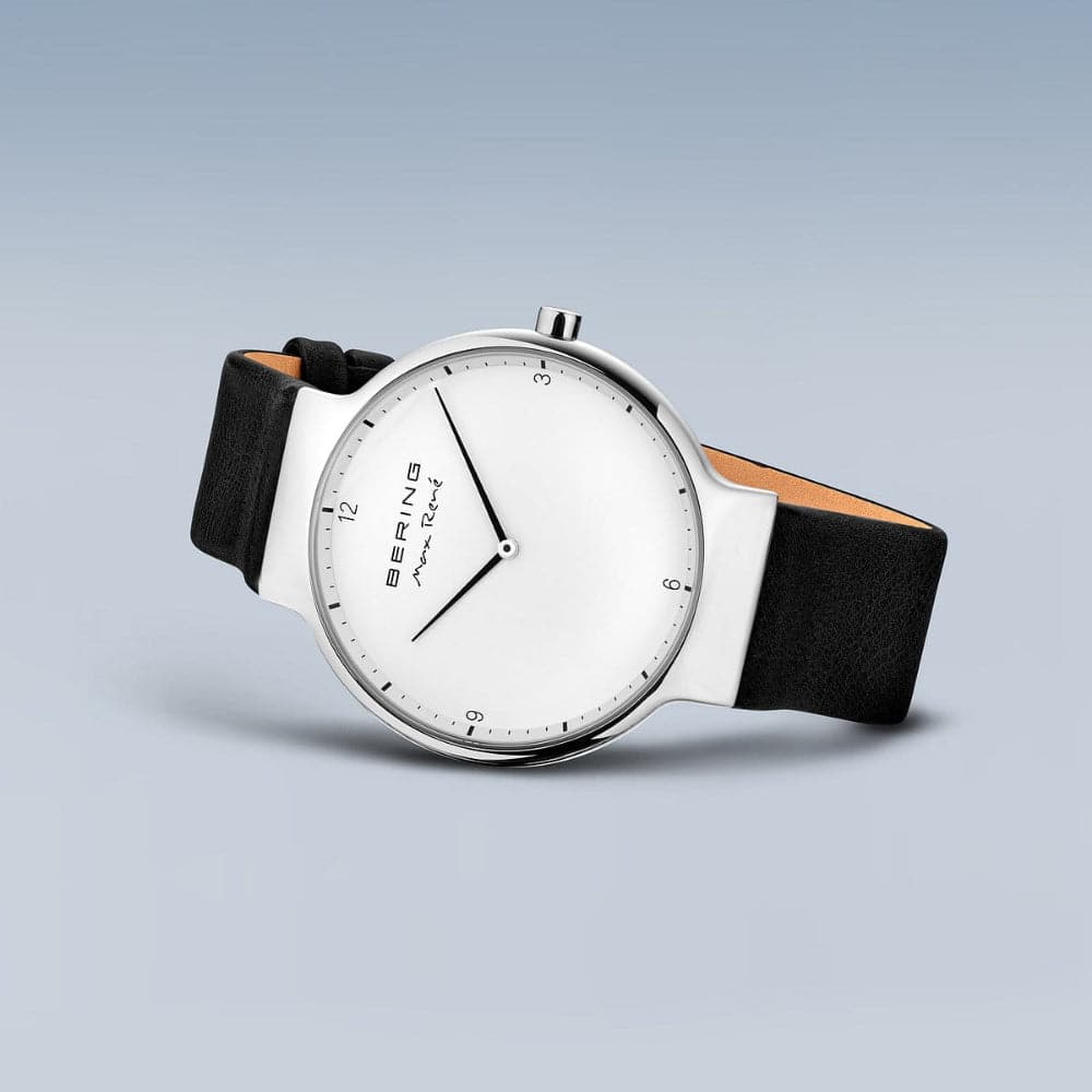 Bering Max Rene Men's Watch - White Dial & Black Leather Strap - Model 15540 409 - Perfect for Business, Casual Wear & Formal Occasions