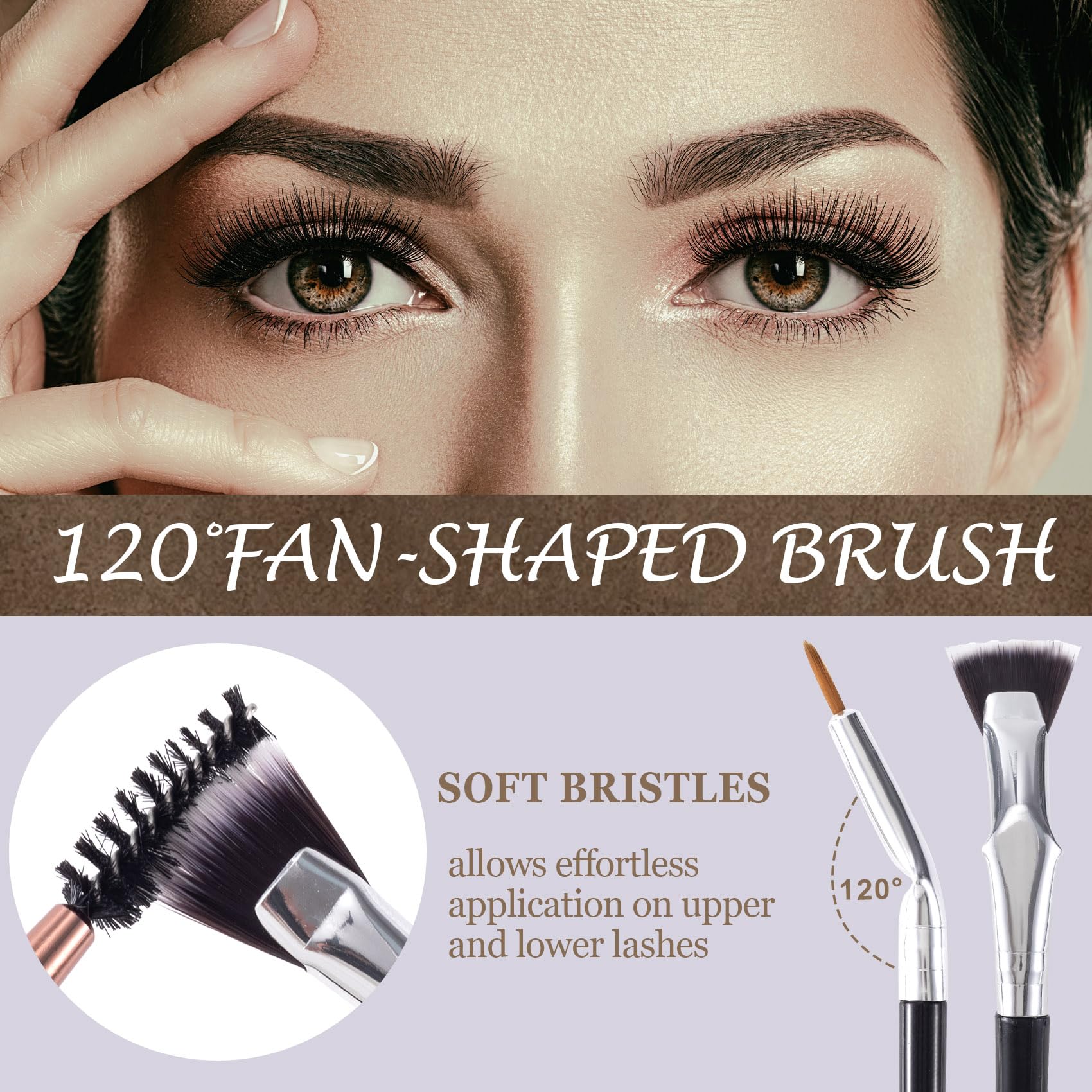 PAGOW Folding Angle Scalloped Lash Brush & Fine Eyeliner Brush Set (2 Pcs) - 2024 New Mascara Fan Brush for Voluminous Lashes, Multifunctional Eyelash Comb Separator Tool - Perfect for Professional Makeup & Home Use