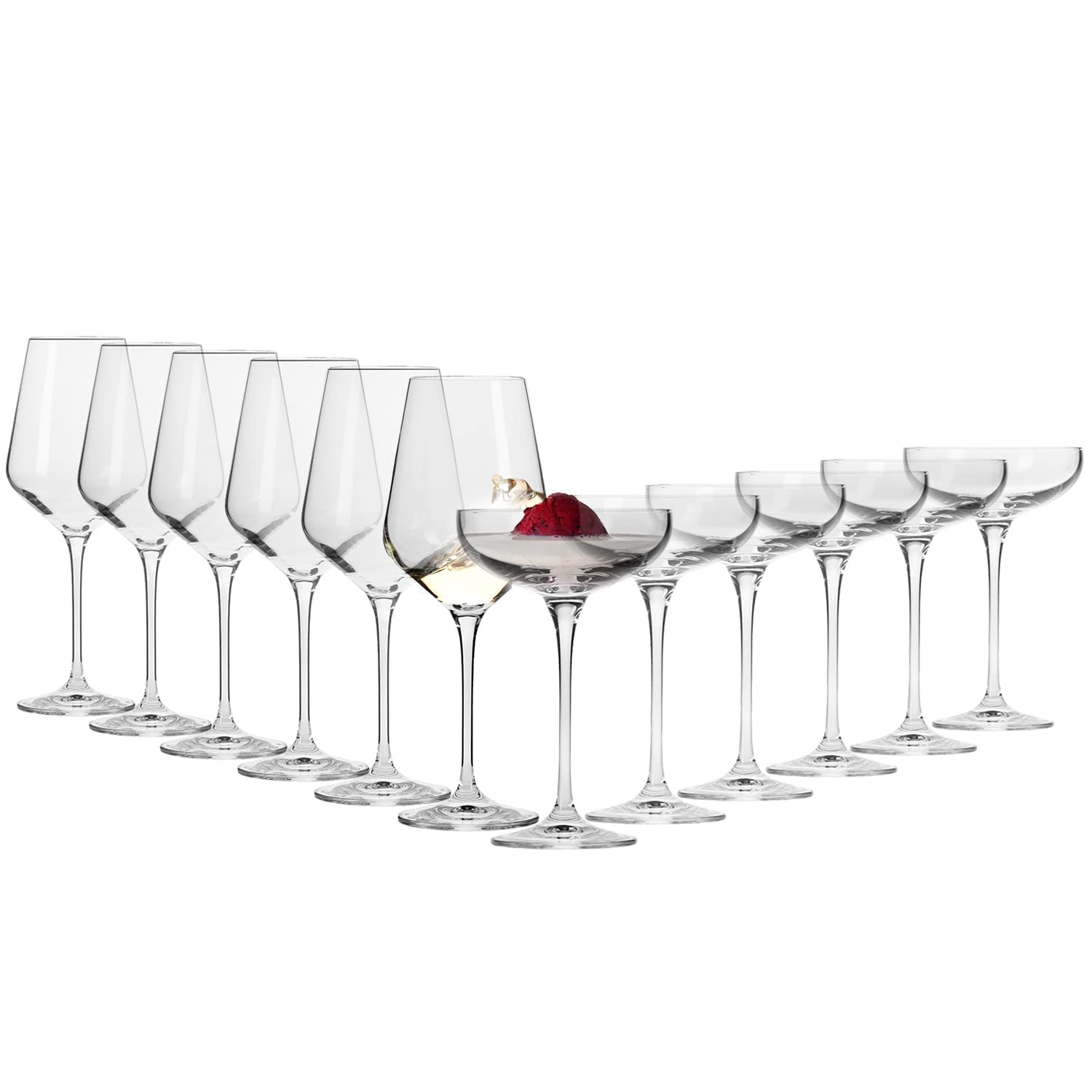 Premium Krosno Glassware Set - 6 Large White Wine Glasses (13.2 oz) & 6 Champagne Coupe Glasses (8.1 oz) | Elegant Drinkware for Home Bar, Wedding Reception & Dinner Party | Dishwasher Safe Crystal Clear Glass Cups