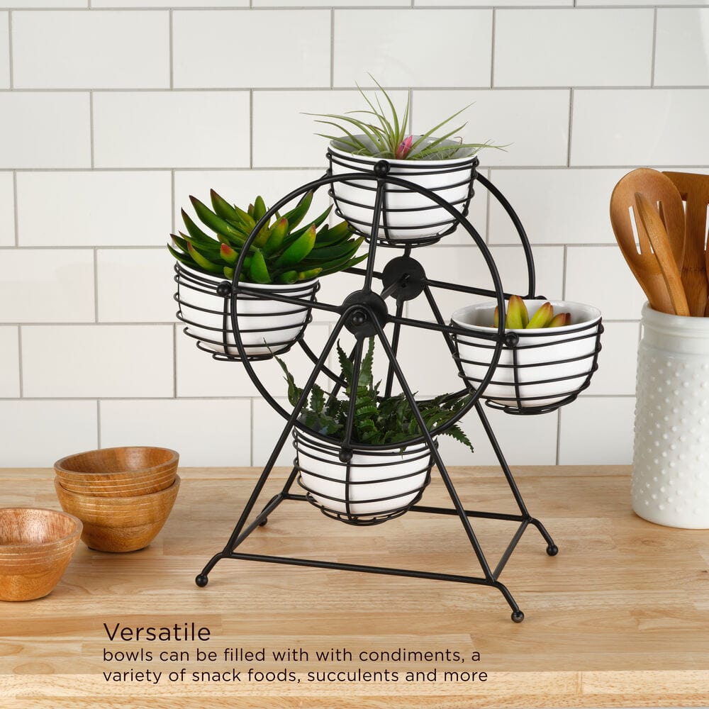 Sturdy Ferris Wheel Dip Bowl Serving Caddy - 6 Compartment Party Appetizer Tray for Chips, Veggies & Dips - Perfect for Entertaining, Game Nights & Potlucks