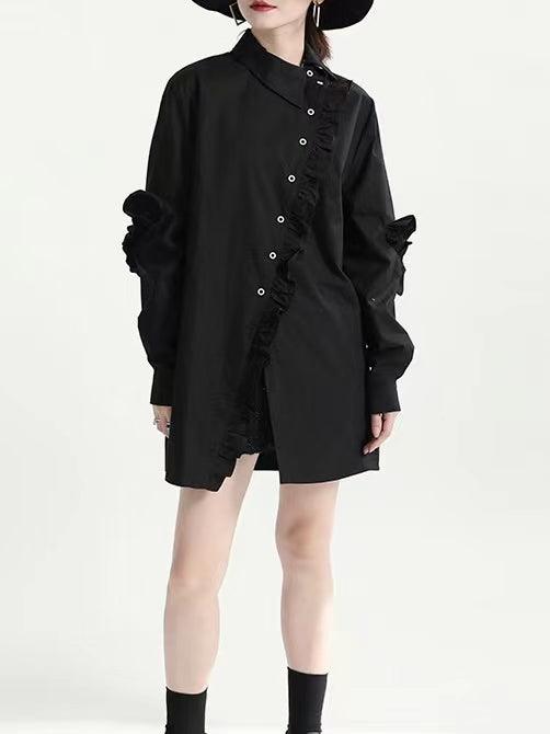 Lovevop Women's Asymmetric Ruffle Long Sleeve Blouse - Elegant Office & Party Wear for Fall & Winter Fashion