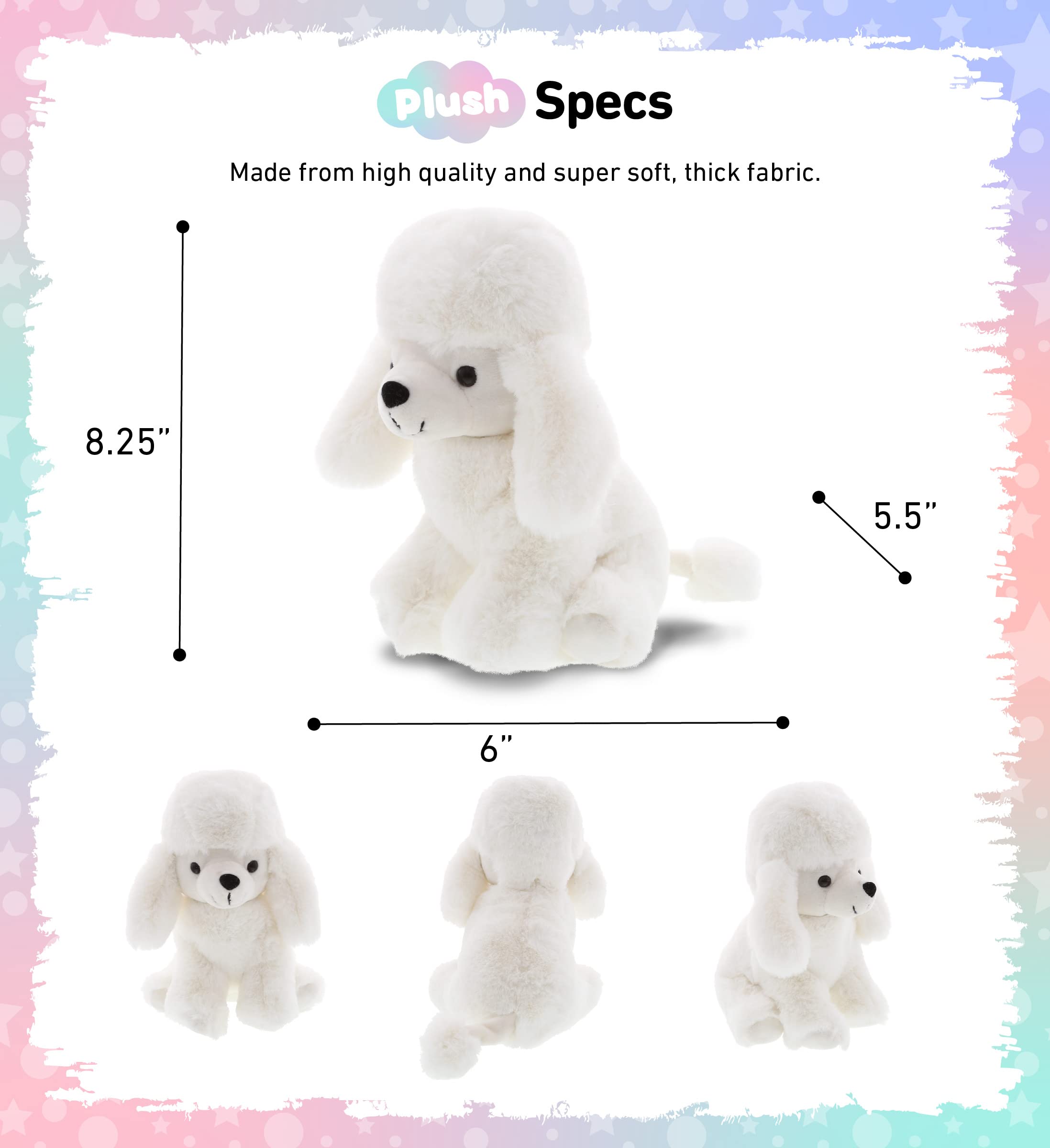 DolliBu Plush Poodle Dog Stuffed Animal - Super Soft Huggable Toy for Kids & Adults, 8.25
