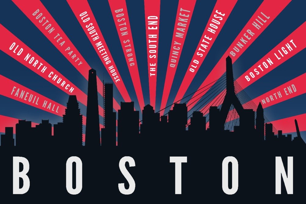 Boston Massachusetts Skyline Art Print - 36x54 Giclee Gallery Quality Travel Poster for Home & Office Wall Decor | Perfect for Living Room, Bedroom or Gift