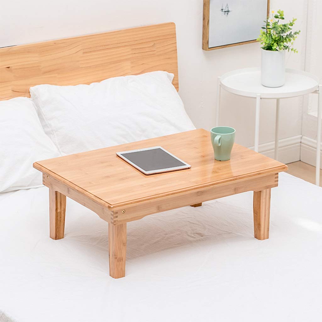 Foldable Bamboo Coffee Table - Small Low Mini Table for Balcony, Study, Laptop & Dining - 70x50x37cm Wood Color - Perfect for Small Spaces, Home Office & Outdoor Use