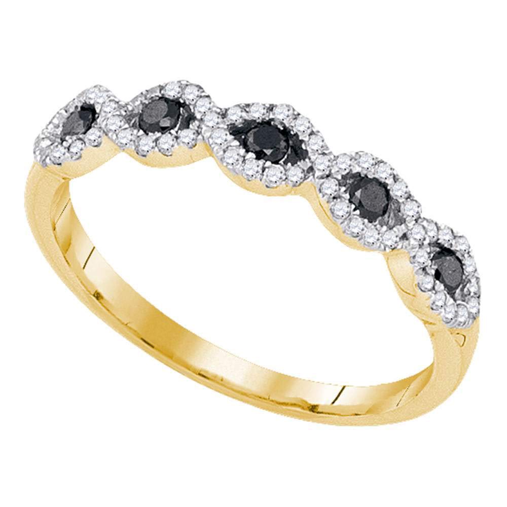 Dazzlingrock Collection 10K Yellow Gold Round Black Diamond Ring for Women - 1/3 Carat Total Weight (ctw) - Elegant Jewelry Gift for Anniversary, Engagement & Special Occasions