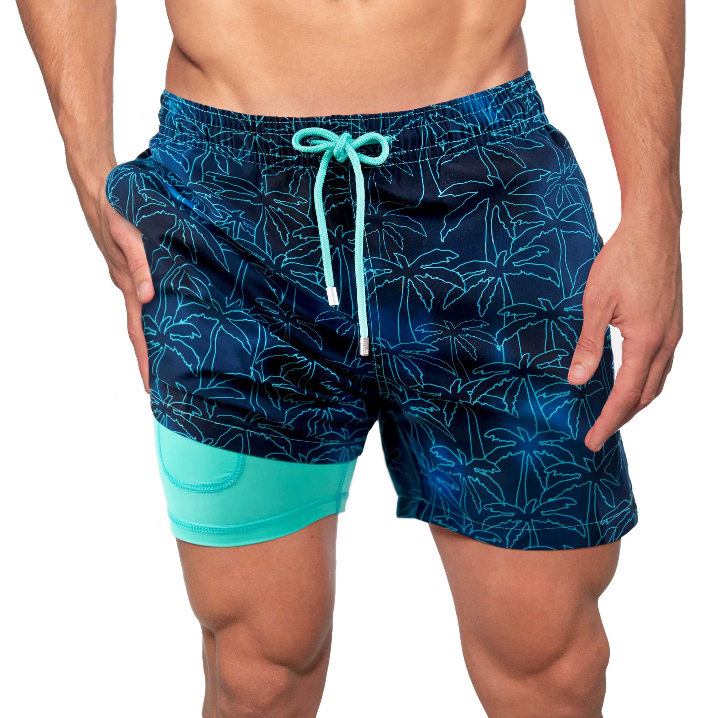 Premium Men's Luxury Swim Shorts by Capelle Miami - Foggy Palms Print - Quick Dry, Comfortable & Stylish for Beach, Pool & Vacation