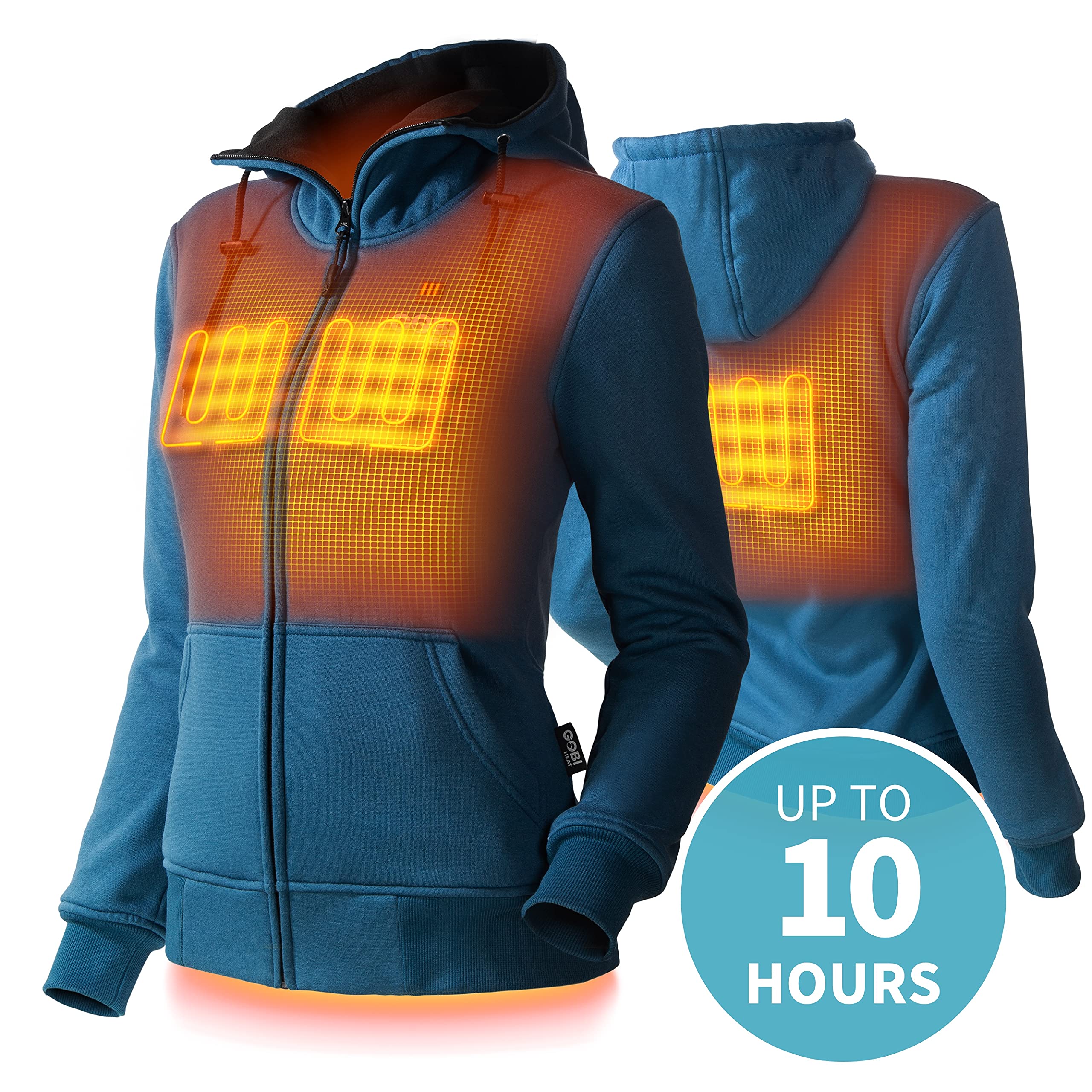 Ridge Women's Heated Hoodie Jacket - 10 Hours Battery Powered Heating | USB Rechargeable with Included Battery Pack | Machine Washable | Perfect for Winter Outdoor Activities, Camping & Hiking