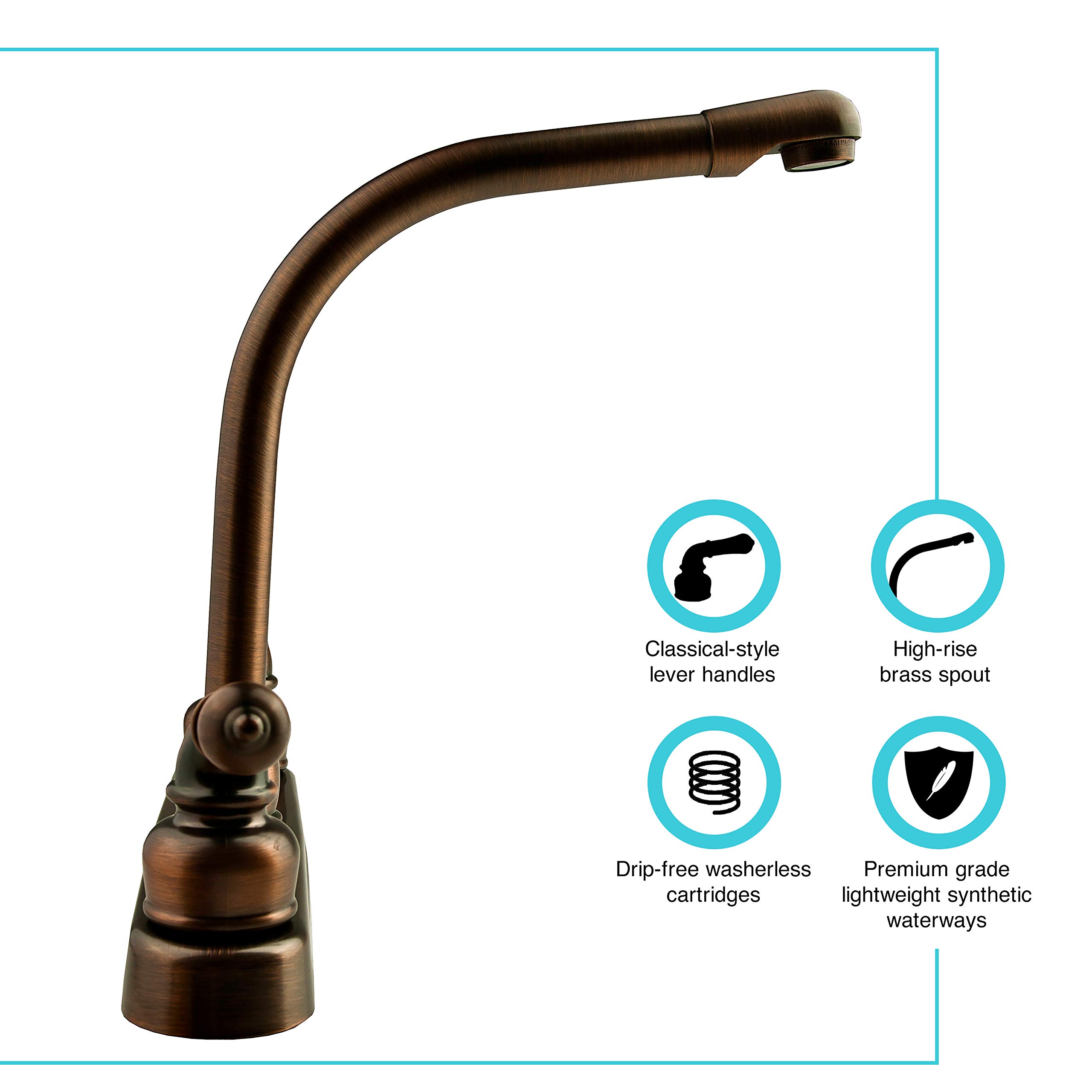 Dura Faucet DF-PK210C-ORB High-Rise RV Kitchen Sink Faucet with Classic Levers in Oil Rubbed Bronze - Perfect for RV, Camper, Tiny Home & Mobile Kitchen Upgrades