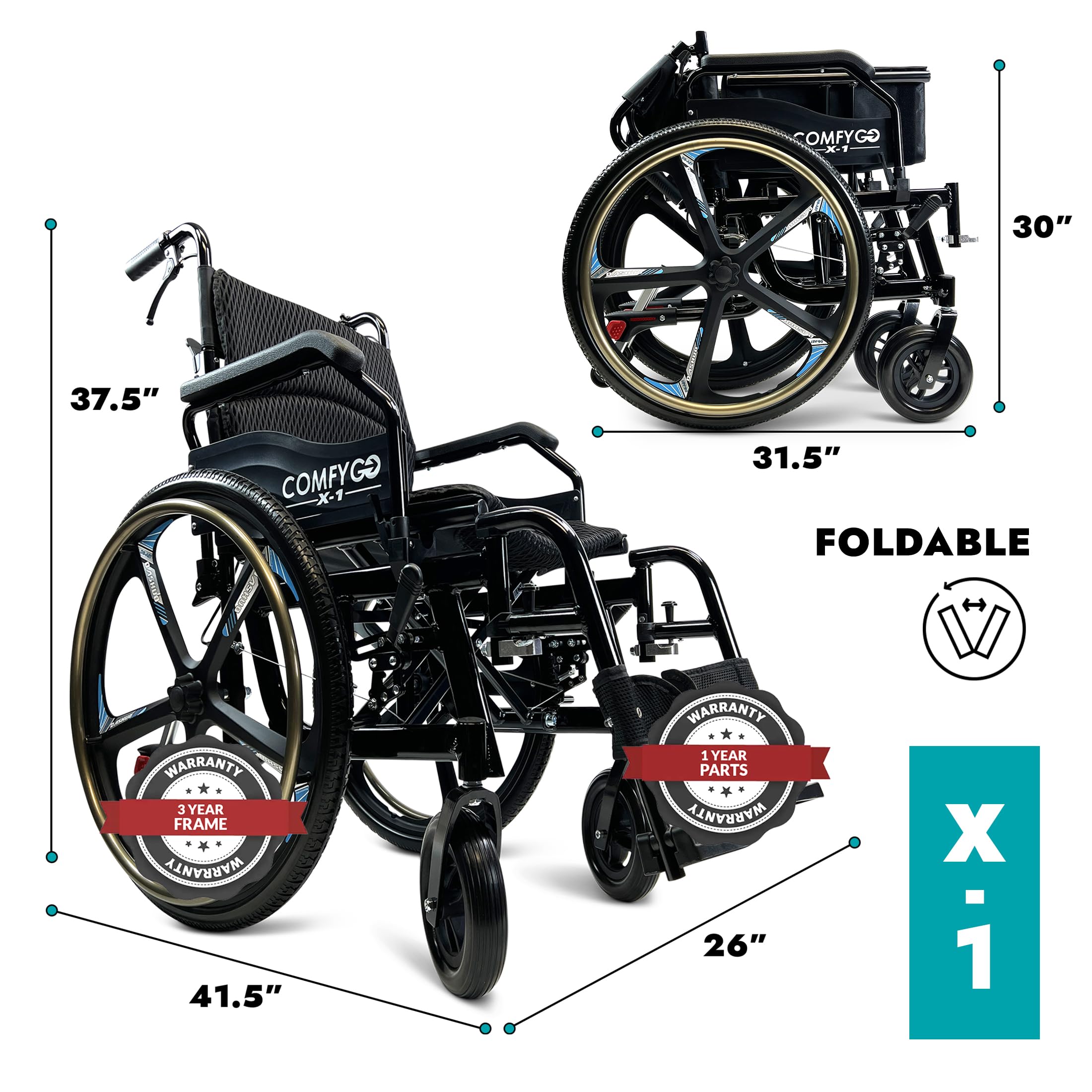 Ultra Lightweight Folding Manual Wheelchair for Adults - 17.5