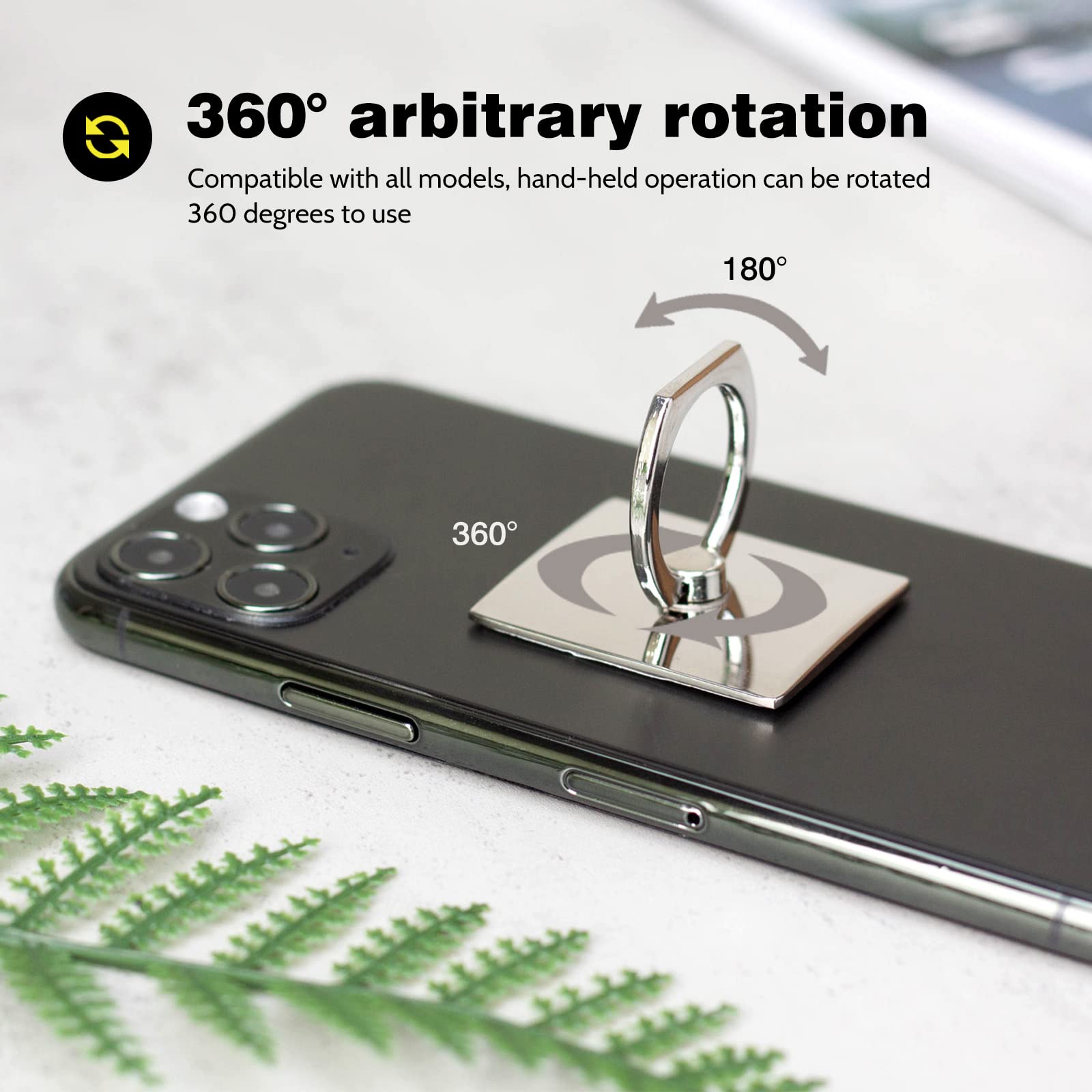 2 Pack Square Sparkling Phone Ring Holder Stand - 360° Rotating & 180° Adjustable Finger Ring Kickstand with Polished Metal Grip (Silver) | Perfect for Hands-Free Viewing, Selfies, and Secure Phone Handling