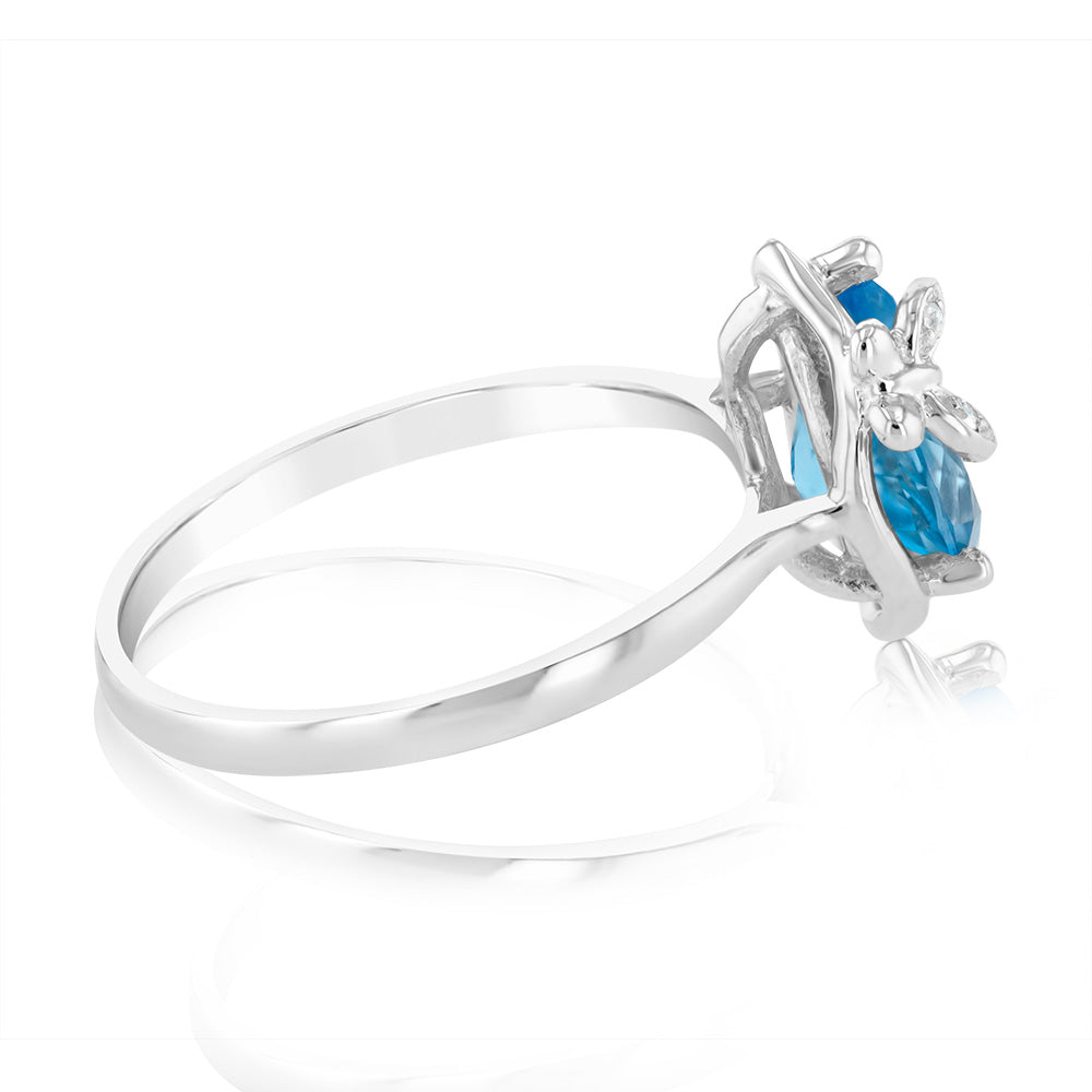 9ct White Gold Natural Blue Topaz & Diamond Ring for Women - Elegant Birthstone Jewelry Gift for Anniversary, Engagement & Special Occasions