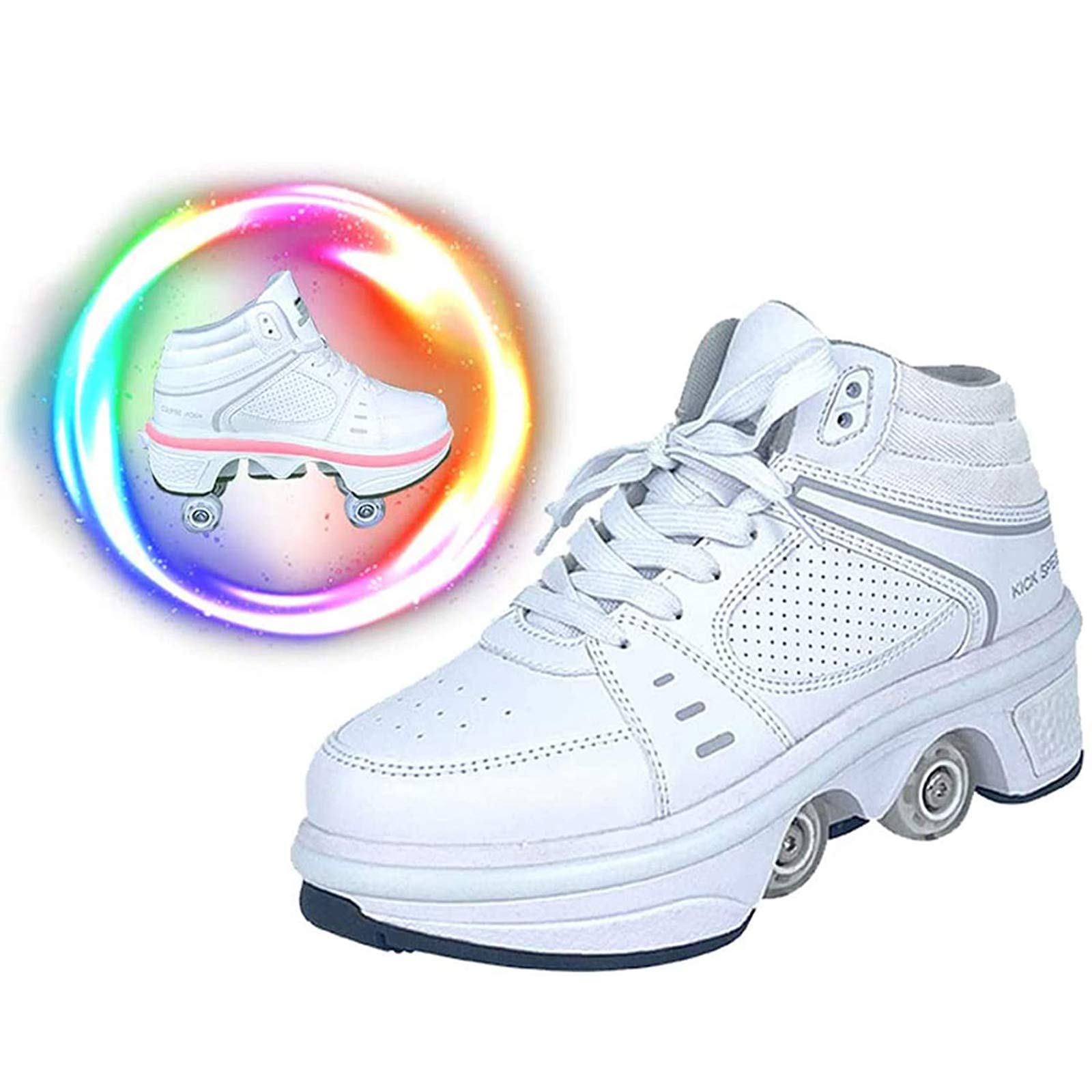Fashiums Automatic Roller Shoes with Pop Out Wheels - Double Row Deformable Skates for Adults & Kids - Perfect for Commuting, Fitness & Fun Outdoor Activities