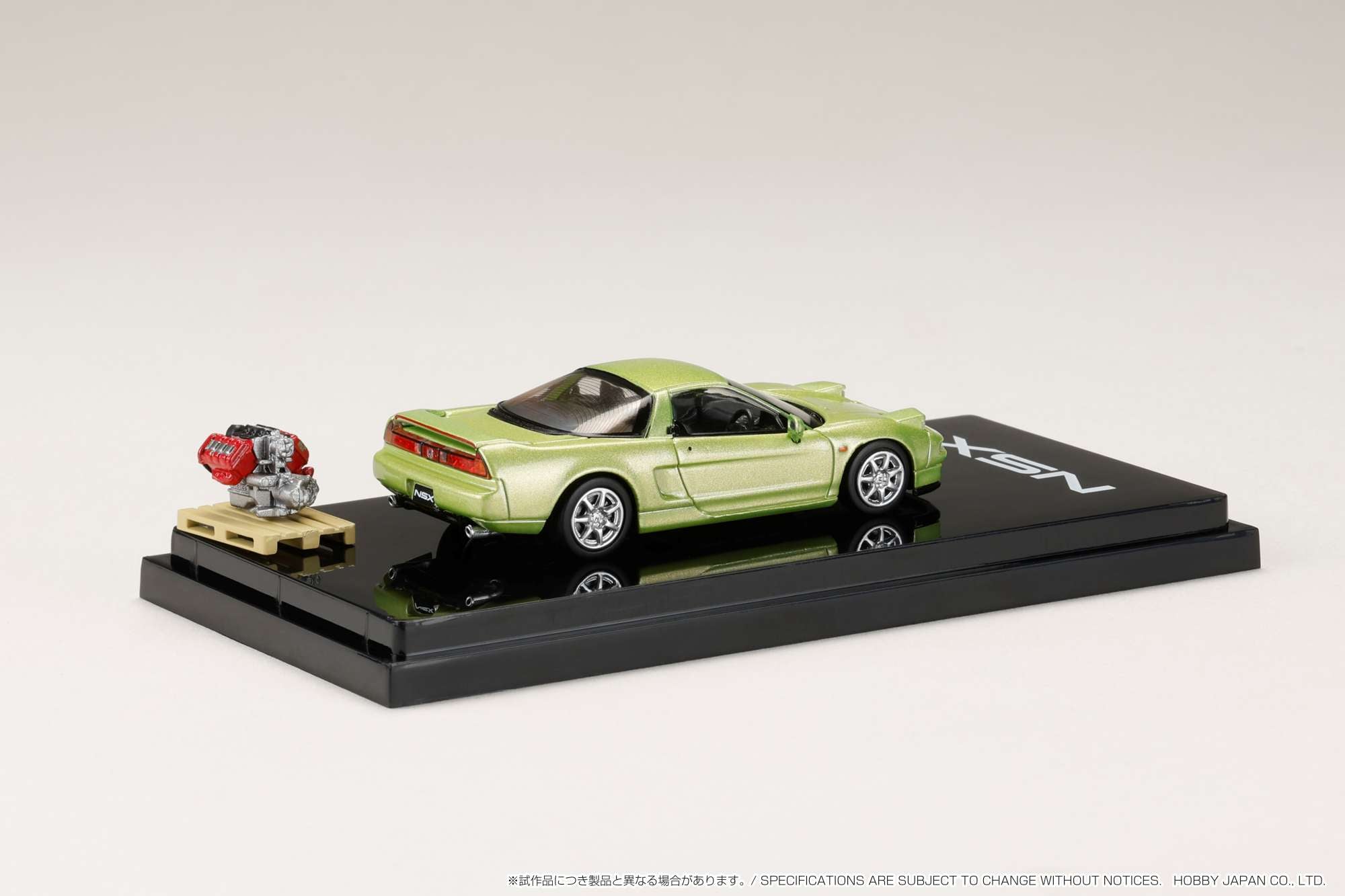 1:64 Scale Honda NSX Coupe Diecast Model Car with Detailed Engine Display - Lime Green Metallic - Collectible Japanese Sports Car for Display & Racing Simulation