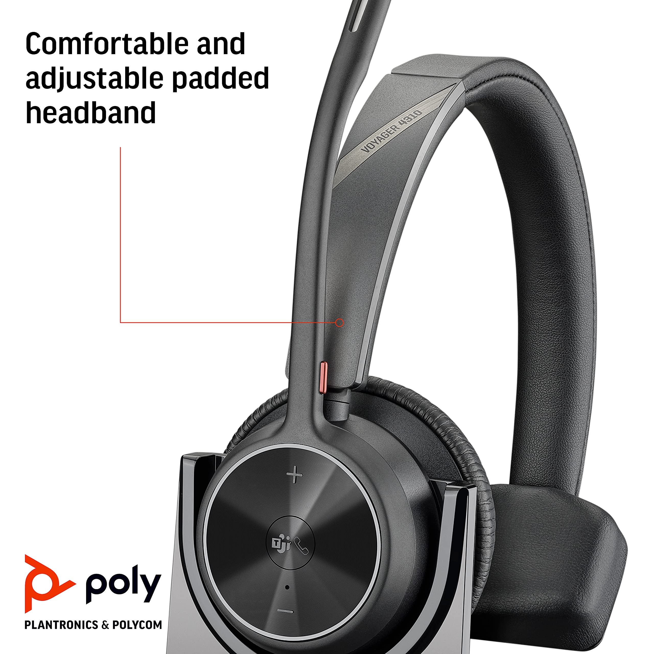 Poly Voyager 4310 UC Wireless Headset with Charge Stand - Single Ear Bluetooth Headset for PC, Mac & Mobile - Compatible with Teams, Zoom, Microsoft Lync - USB-C Adapter Included - Perfect for Remote Work & Video Conferencing (Black)