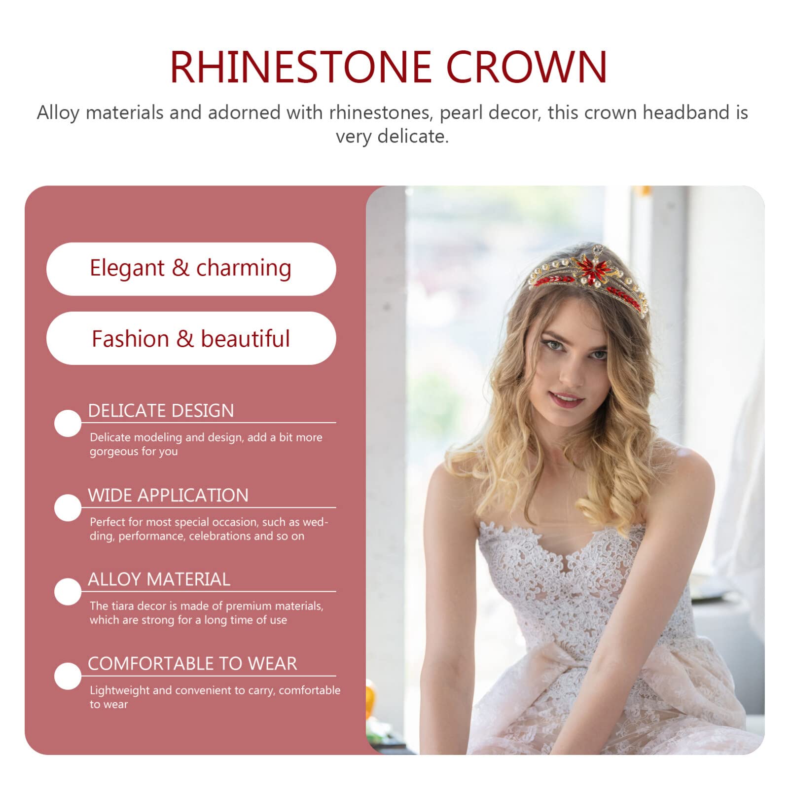 Sparkly Rhinestone Bridal Crown Headband – Elegant Wedding Tiara with Pearl & Crystal Alloy for Brides, Cosplay & Queen Costume | Perfect for Weddings, Prom, Pageants & Special Occasions