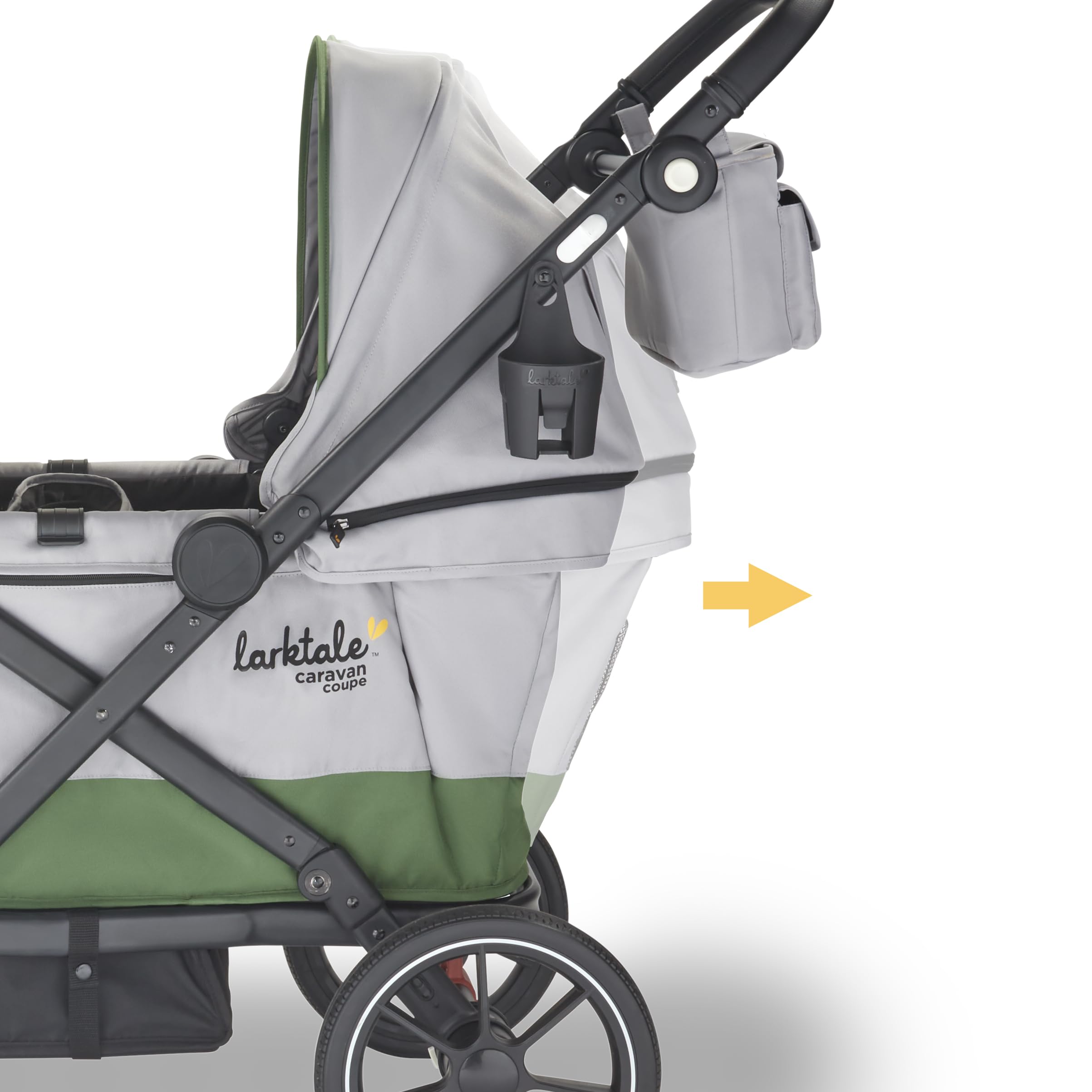Larktale Caravan Coupe Compact 2-Seater Stroller Wagon - Lightweight Foldable Baby Wagon with Adjustable Canopies (Gray/Green) - Perfect for Travel, Park Outings & Beach Trips