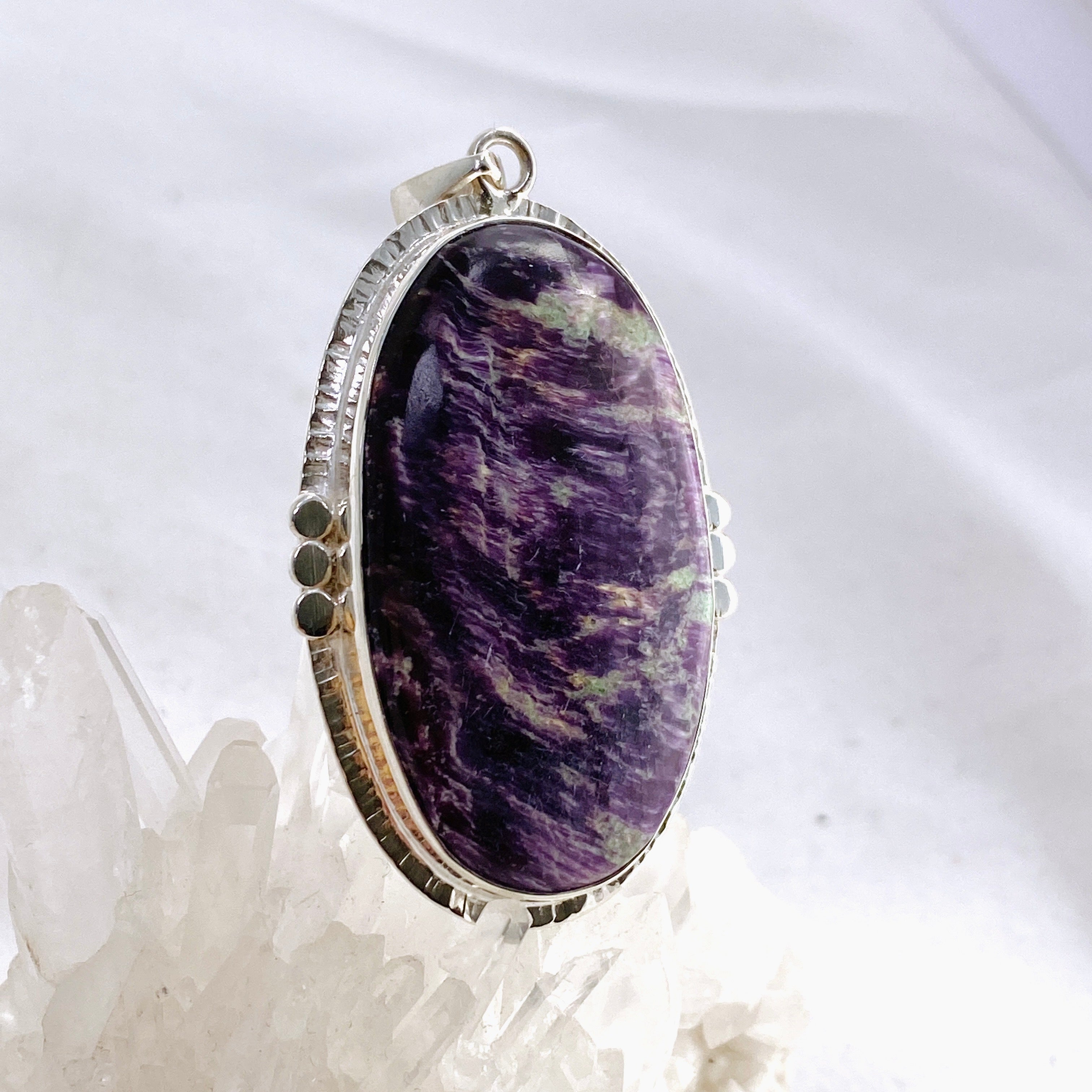 Kammererite Oval Cabochon Pendant in Sterling Silver Setting - KPGJ4748 | Handmade Gemstone Jewelry for Women, Gift for Her, Birthday & Anniversary Present