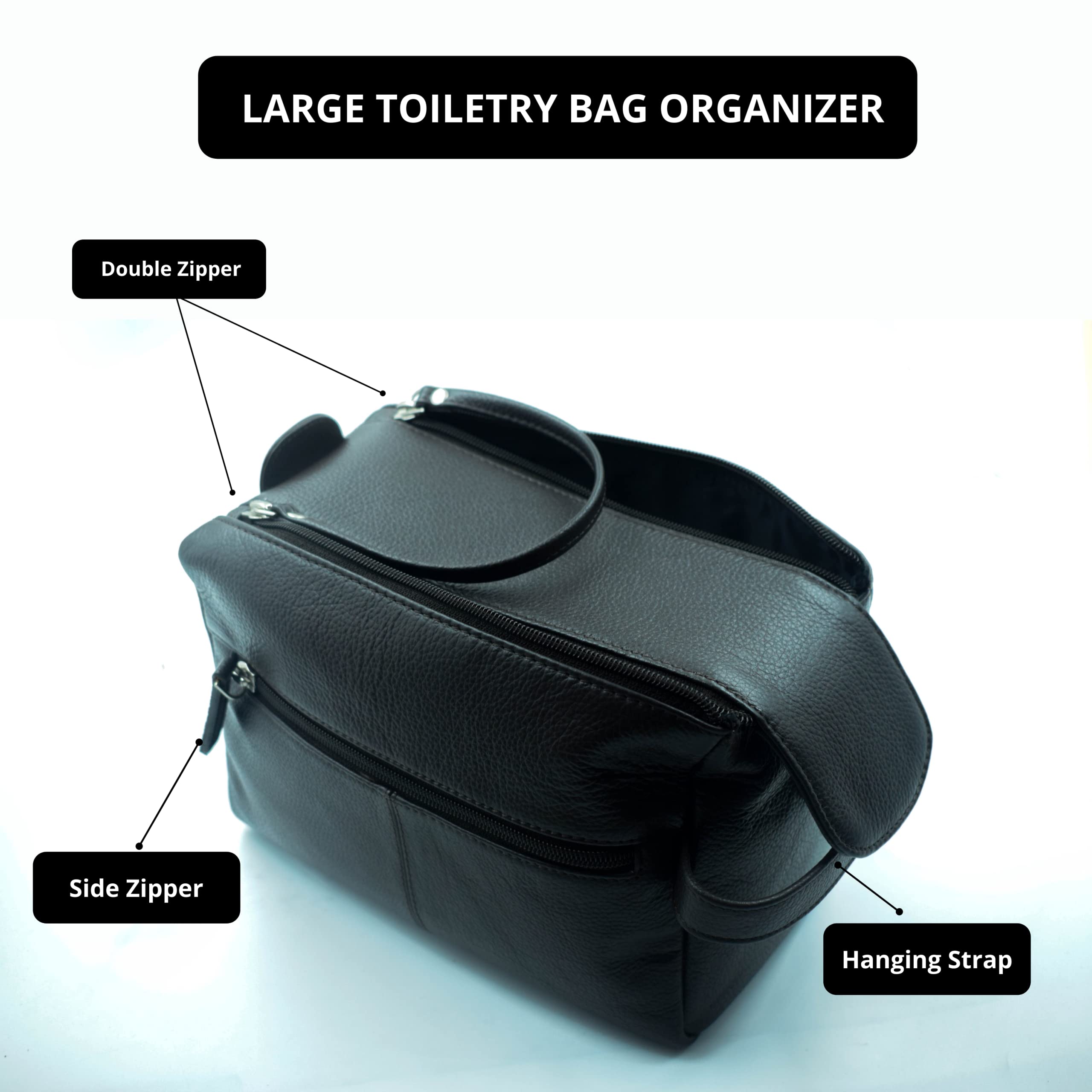 Premium Large Toiletry Bag Organizer - High-Quality PDM Cosmetic & Travel Bag for Men & Women, Durable Dopp Kit Makeup Case for Bathroom, Overnight Trips, Shaving Essentials - Ideal for Air Travel, Gym, Camping & Business Trips - Brown