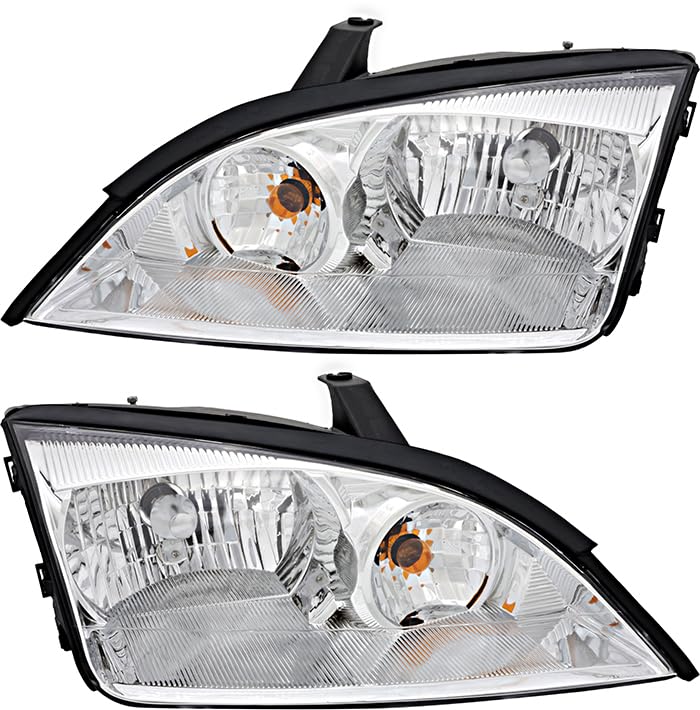 Ford Focus Headlights Replacement Set (2005-2007) - Halogen Compatible Driver & Passenger Side Lamps - Perfect for Night Driving & Vehicle Restoration
