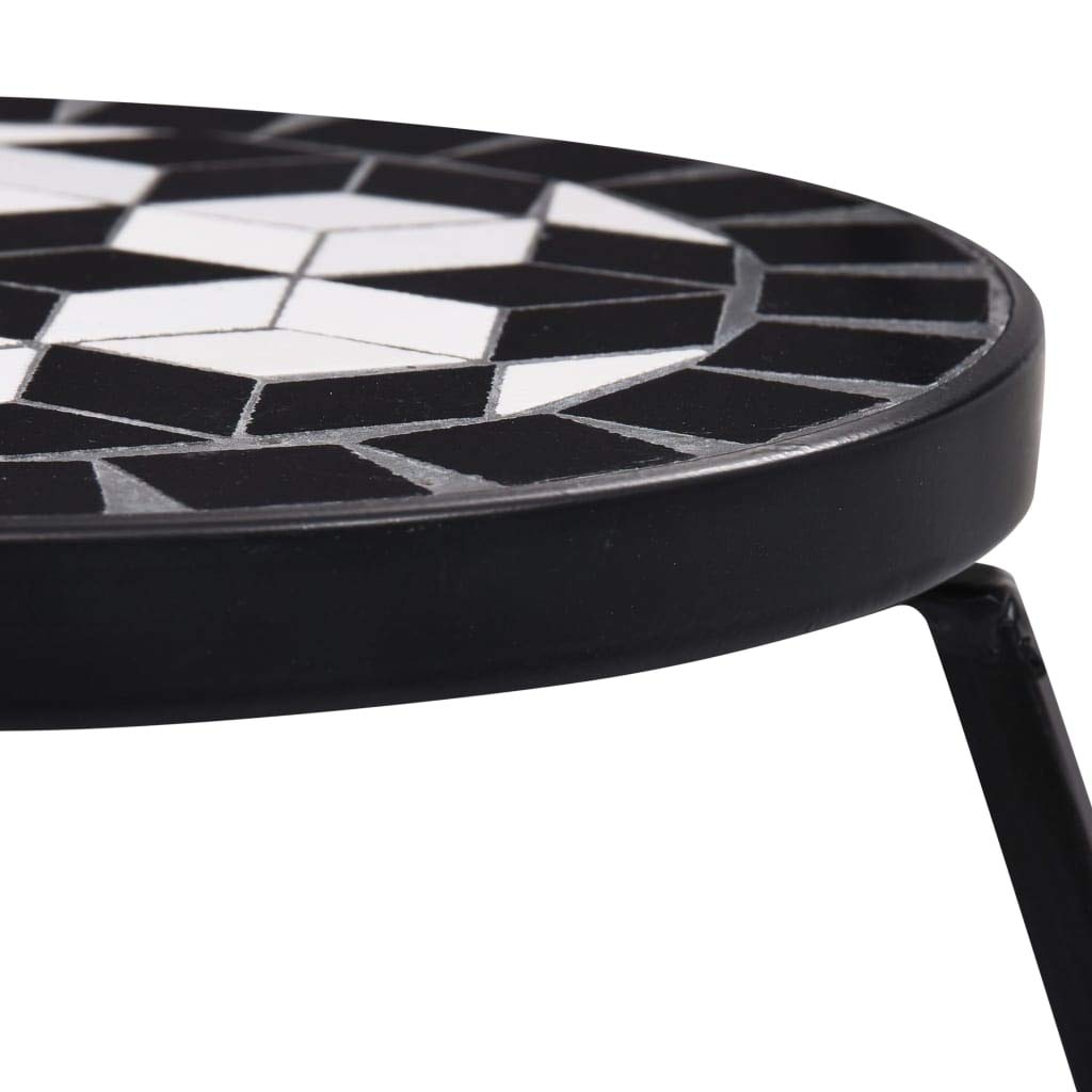 Black and White Mosaic Ceramic Side Table Set of 3 - Outdoor Patio Garden Balcony Furniture with Decorative Mosaic Tile Top - Perfect for Coffee Table, Accent Table, or Office Decor