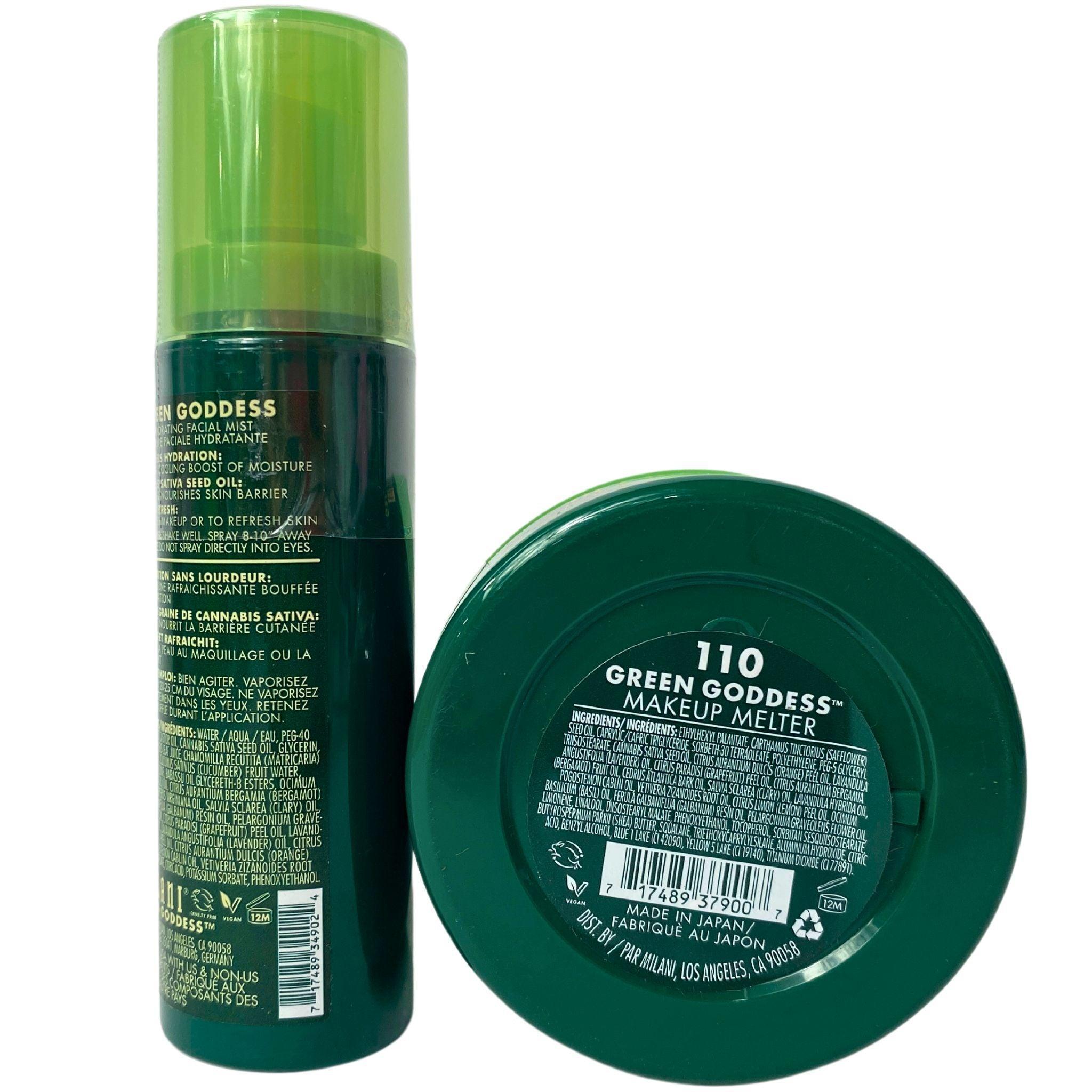 Milani Green Goddess Cannabis Sativa Seed Oil Hydrating Facial Mist & Makeup Melter Cleansing Balm - 27 Pcs Set for Glowing Skin | Hydrating, Makeup Removal & Skincare Routine | Perfect for Daily Use, Travel & Spa Days