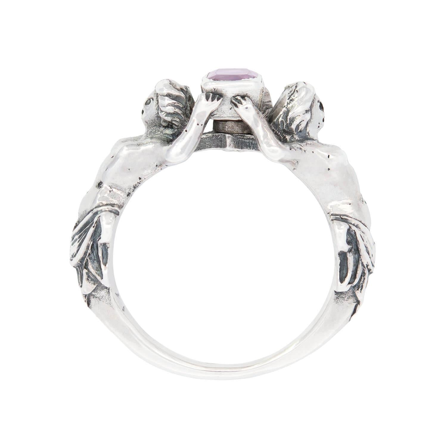 Georgian Silver Figural Women's Purple Sapphire Ring - Vintage Jewelry for Weddings, Parties & Special Occasions