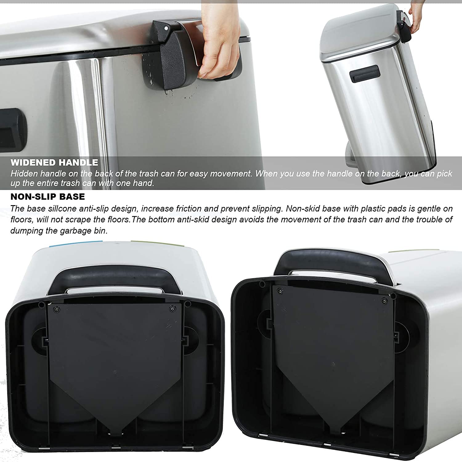 10 Gallon 40L Stainless Steel Trash Can with Lid - Step Pedal Garbage Bin for Office, Kitchen, Bathroom & Home - Large Metal Waste Basket with 2 Removable Liners - Perfect for Recycling, Waste Disposal & Household Cleaning
