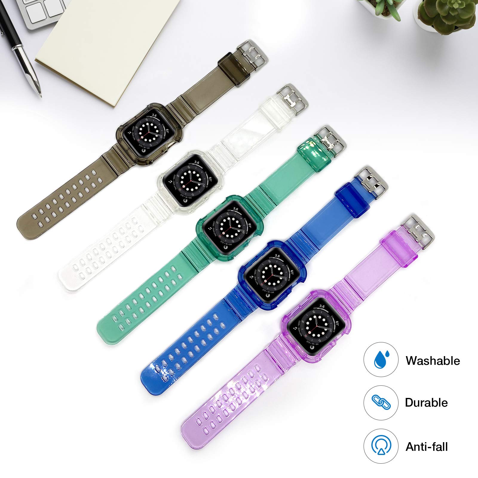 Premium Clear Shockproof Apple Watch Band with Bumper Case - Compatible with 38mm 40mm 42mm 44mm Apple Watch Series SE/7/6/5/4/3/2/1 - Soft Durable Strap for Women & Men (Green 38/40/41mm) - Perfect for Workouts, Running & Everyday Wear