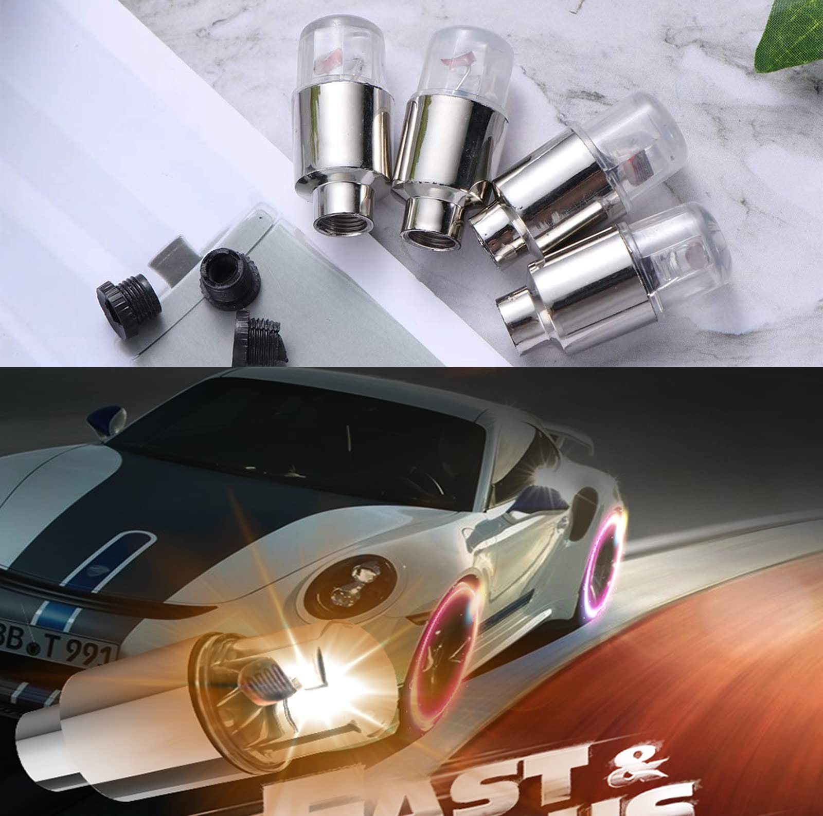 4 Pack LED Tire Valve Stem Lights - Waterproof Wheel Lights for Cars, Trucks, Bikes, Motorcycles & Golf Carts (Includes 10 Extra Batteries) - White Glow for Night Safety & Style | Perfect for Kids, Boys & Outdoor Adventures