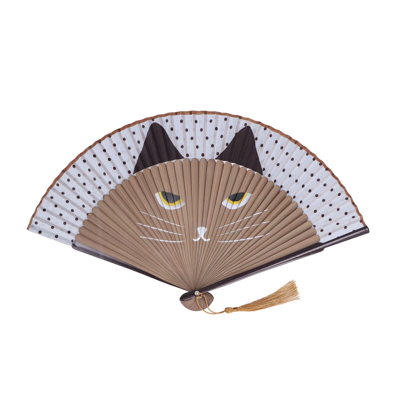 Japanese Style Bamboo Folding Hand Fan with Cat Pattern - Portable Handheld Fan for Wedding, Dance Props, Home Decor & Summer Cooling - Perfect Gift for Women & Party Favors