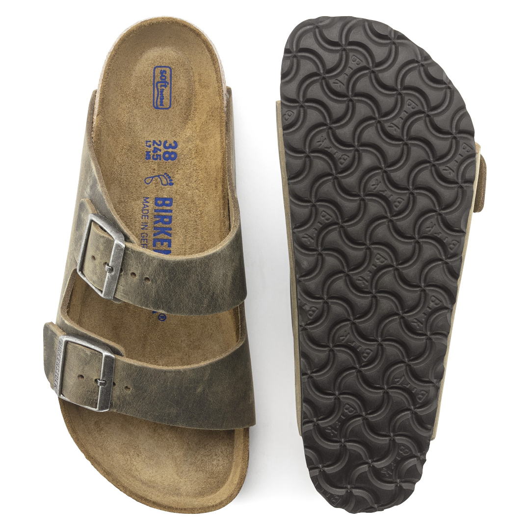 Arizona Soft Footbed Oiled Leather Sandals for Women - Comfortable Faded Khaki Casual Shoes | Perfect for Summer, Beach, and Everyday Wear