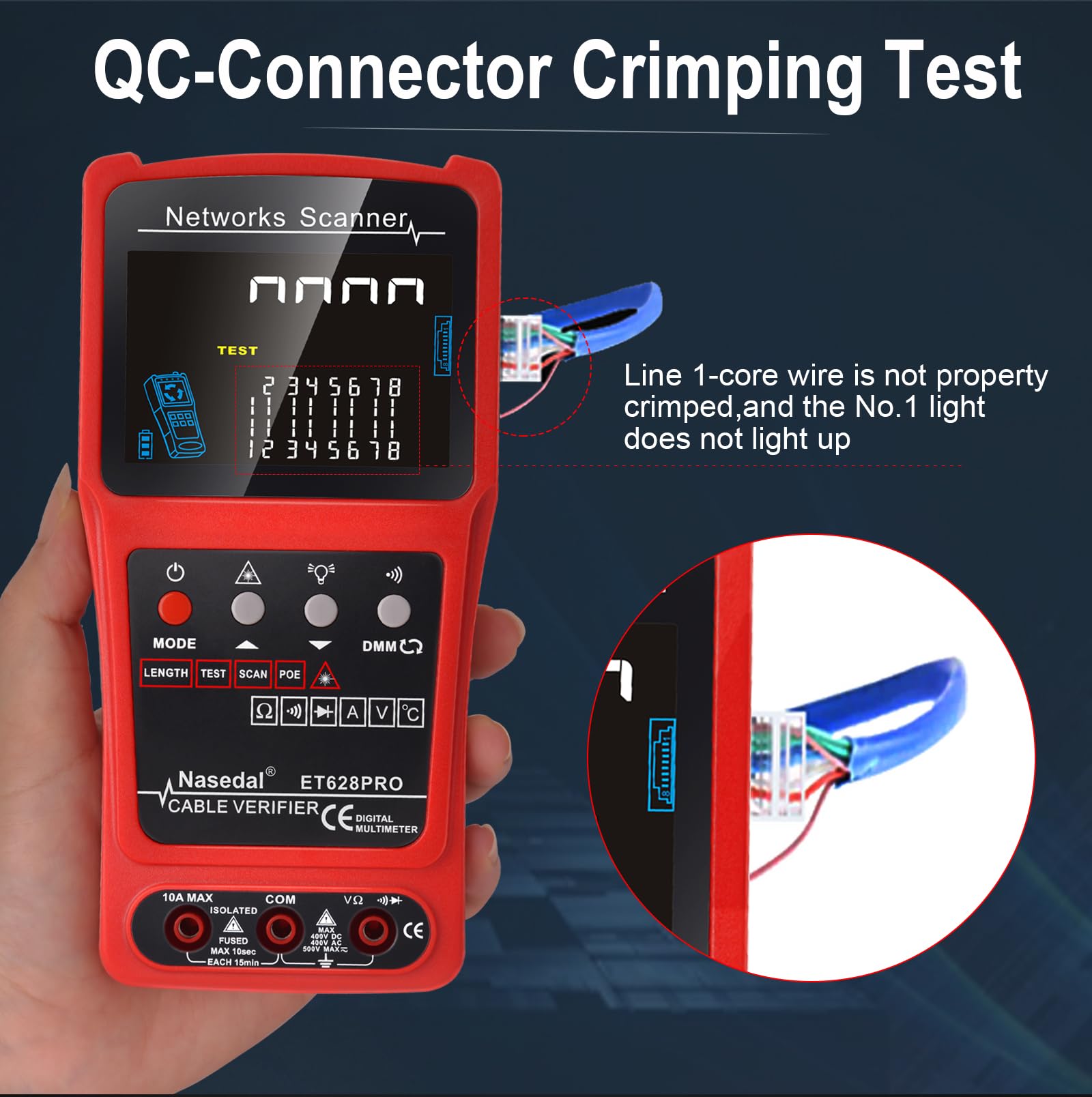 Professional 3-in-1 Network Cable Tester - Ethernet Tester, Wire Tracker & Tone Generator for RJ45/RJ11/BNC (CAT5/CAT6/CAT7/CAT8) with PoE Test, Cable Length Measurement & Port Flash - Includes 3 Remote Testers - Perfect for IT Professionals, Network Installations & Home Office Setup