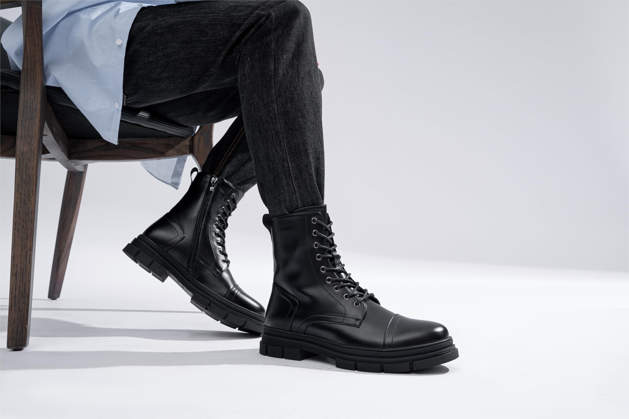 Jousen Men's High Top Motorcycle Boots - Waterproof Leather Riding Boots for Men - Perfect for Motorcycle Rides, Outdoor Adventures & Casual Wear