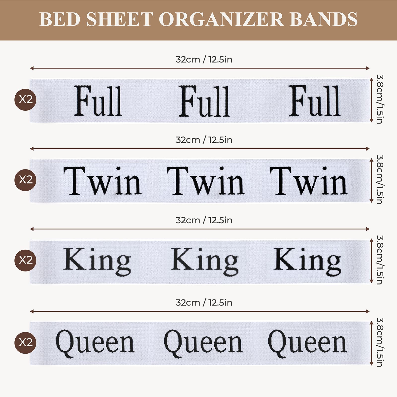 Upgraded 8-Piece Bed Sheet Organizer Bands - Elastic Sheet Straps for King, Queen, Full & Twin Sizes - Linen Closet Storage Solution for Neat Sheet Organization - Perfect for Home, Apartment & Dorm Room Closet Organization