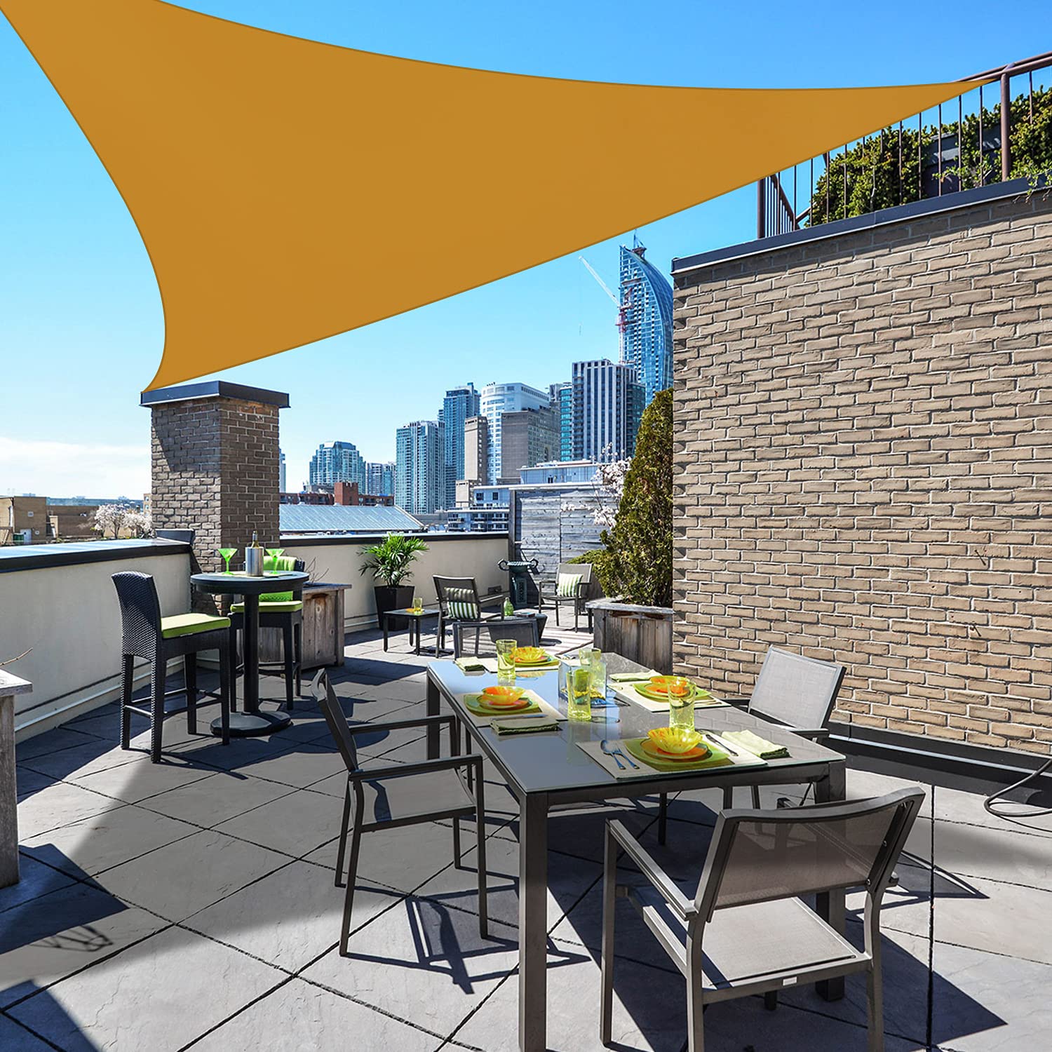 Premium 23'x23'x23' Triangle Shade Sail - UV Blocking, Waterproof Golden Yellow Sun Canopy for Backyard, Patio, Garden & Pool Areas | Outdoor Sun Protection & Stylish Shade Solution