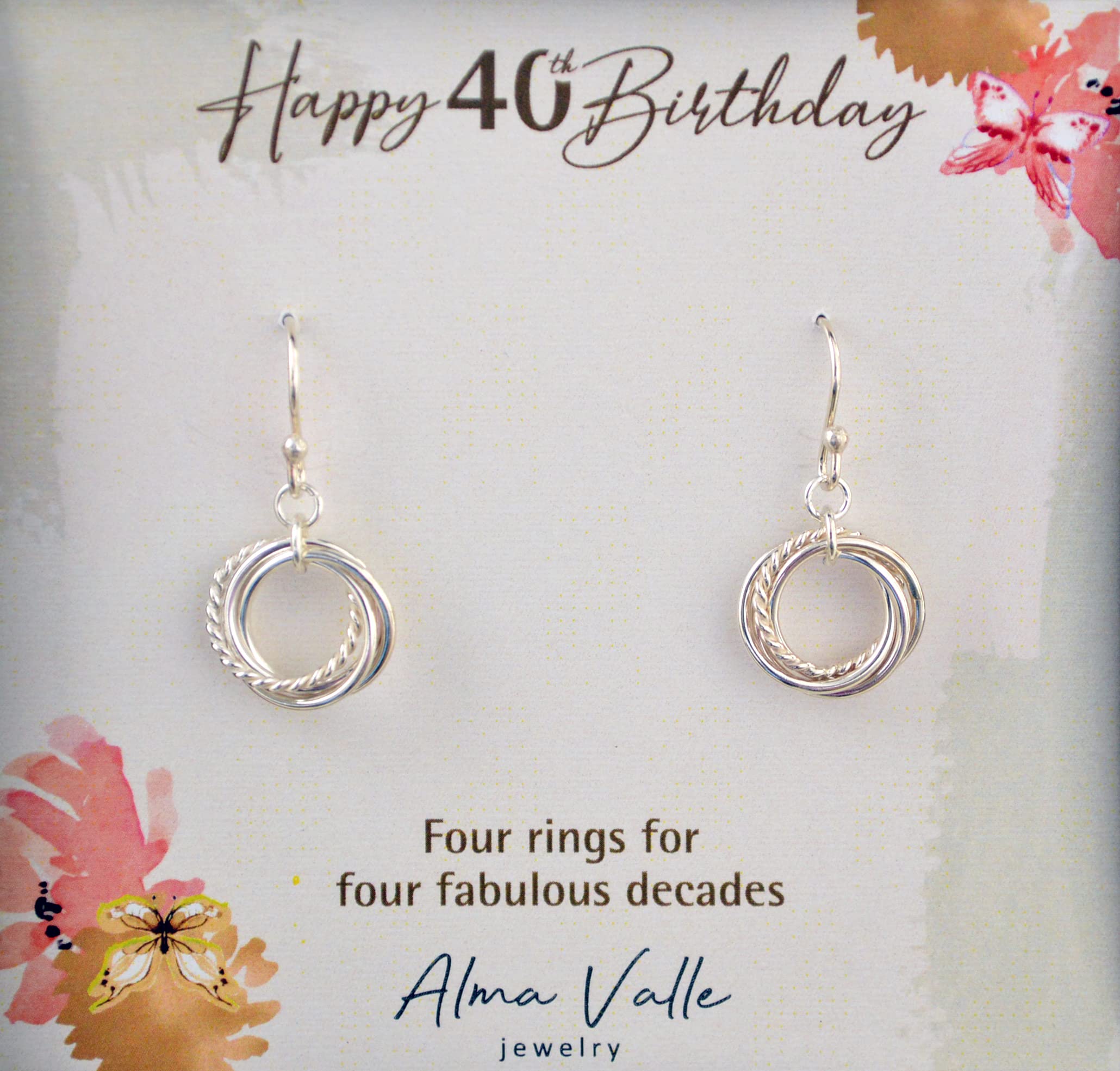 4 Rings Earrings for Women - Elegant 40th Birthday Gift for Daughter, Wife, or Friend - Perfect for Anniversaries, Parties & Special Occasions