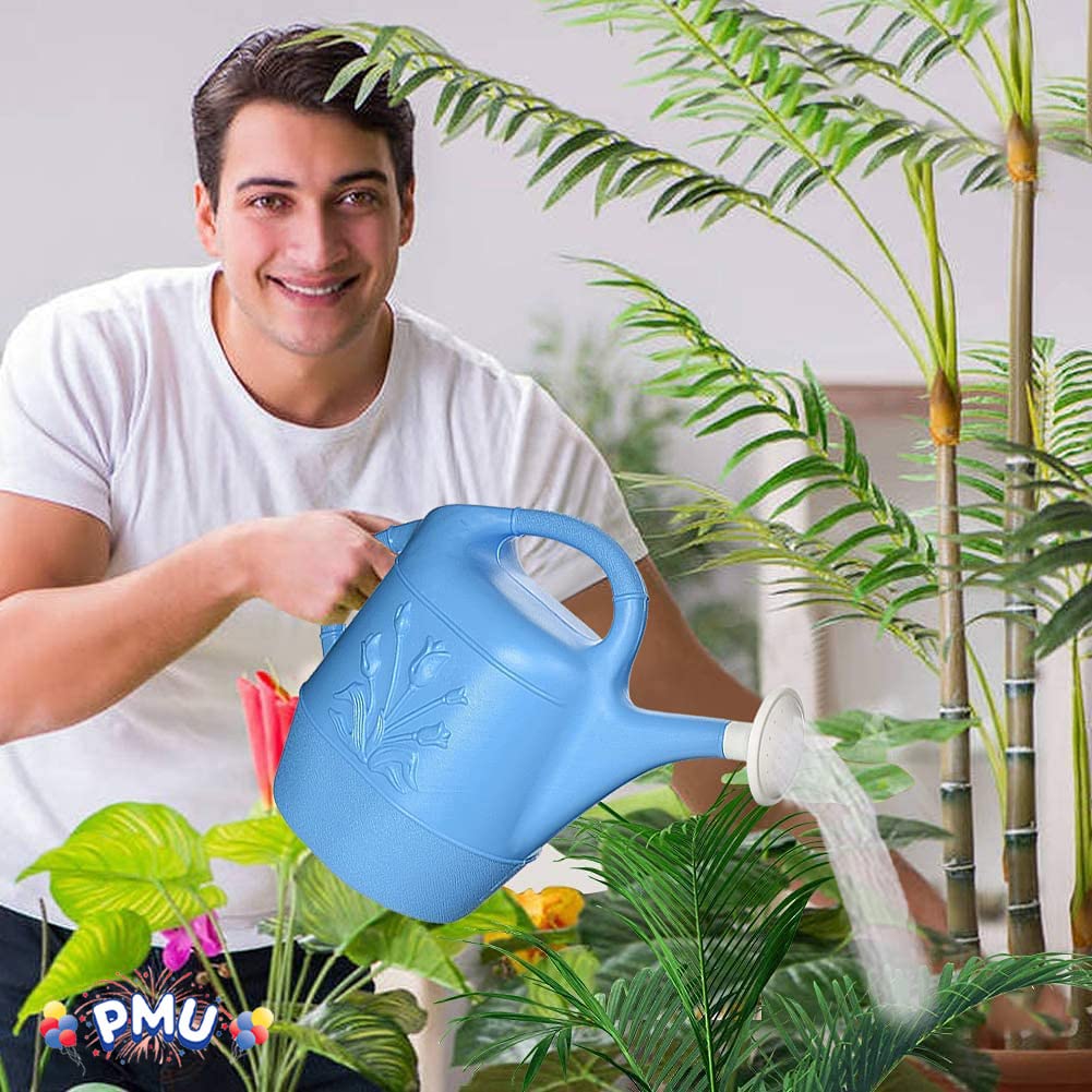 2 Gallon Plastic Watering Can for Indoor & Outdoor Plants - Detachable Sprinkler Head, Large Garden Water Pot - Made in USA (Blue) - Perfect for Houseplants, Flower Beds & Vegetable Gardens