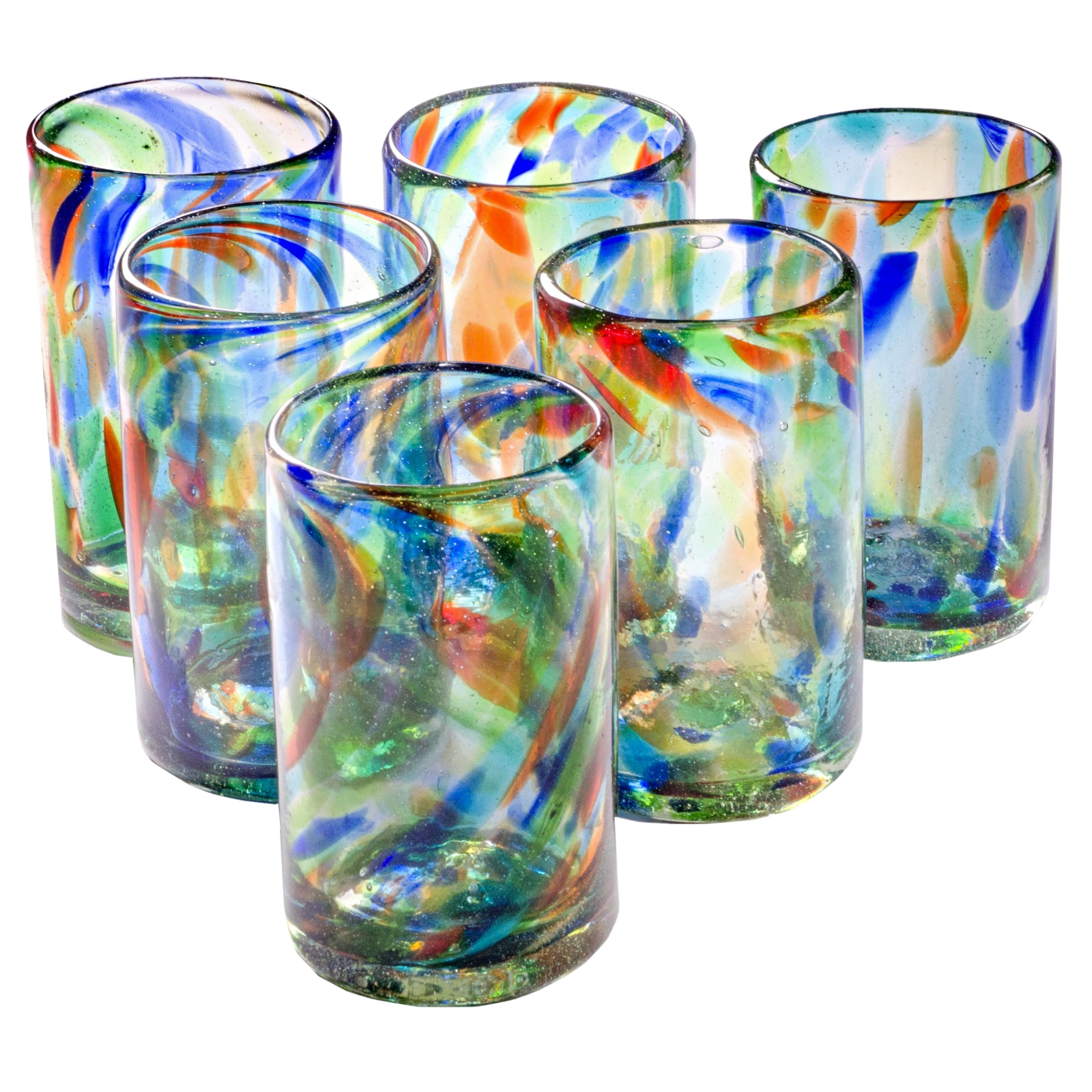 Orion Hand Blown Mexican Glassware - Set of 6 Solid Confetti 16 oz Original Tumblers | Vibrant Colors, Lead-Free, Restaurant Grade Drinking Glasses | Perfect for Cocktails, Parties, and Home Decor