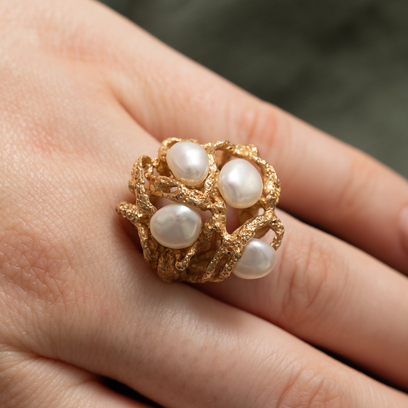 Scattered Pearl Textured Dome Ring - Size 7.5 | Elegant Stackable Jewelry for Women, Perfect for Weddings, Parties & Everyday Wear