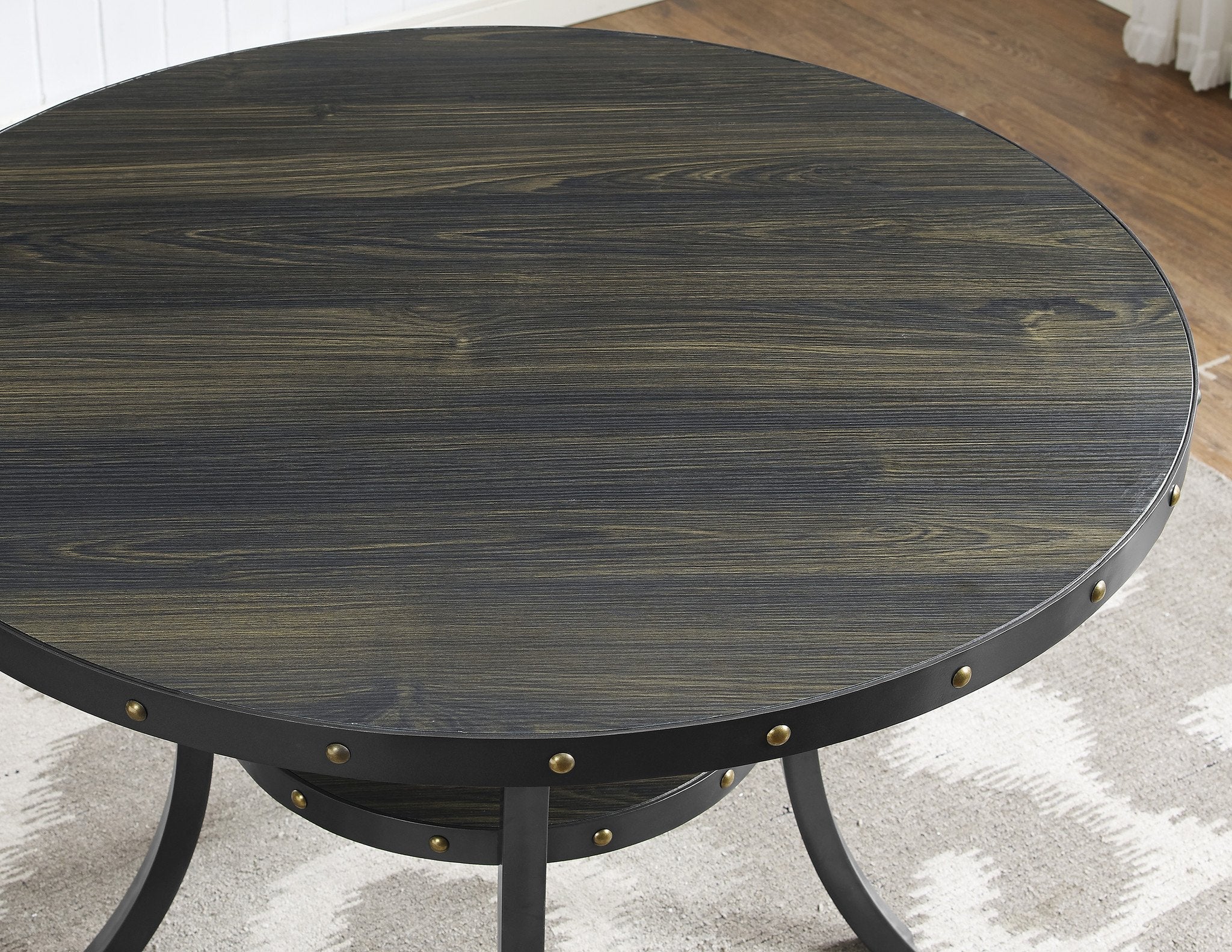 Roundhill Furniture Biony Espresso Wood Dining Set with Fabric Nailhead Chairs - 5-Piece Modern Kitchen Table Set for Small Spaces, Perfect for Breakfast Nook, Apartment Dining & Entertaining Guests