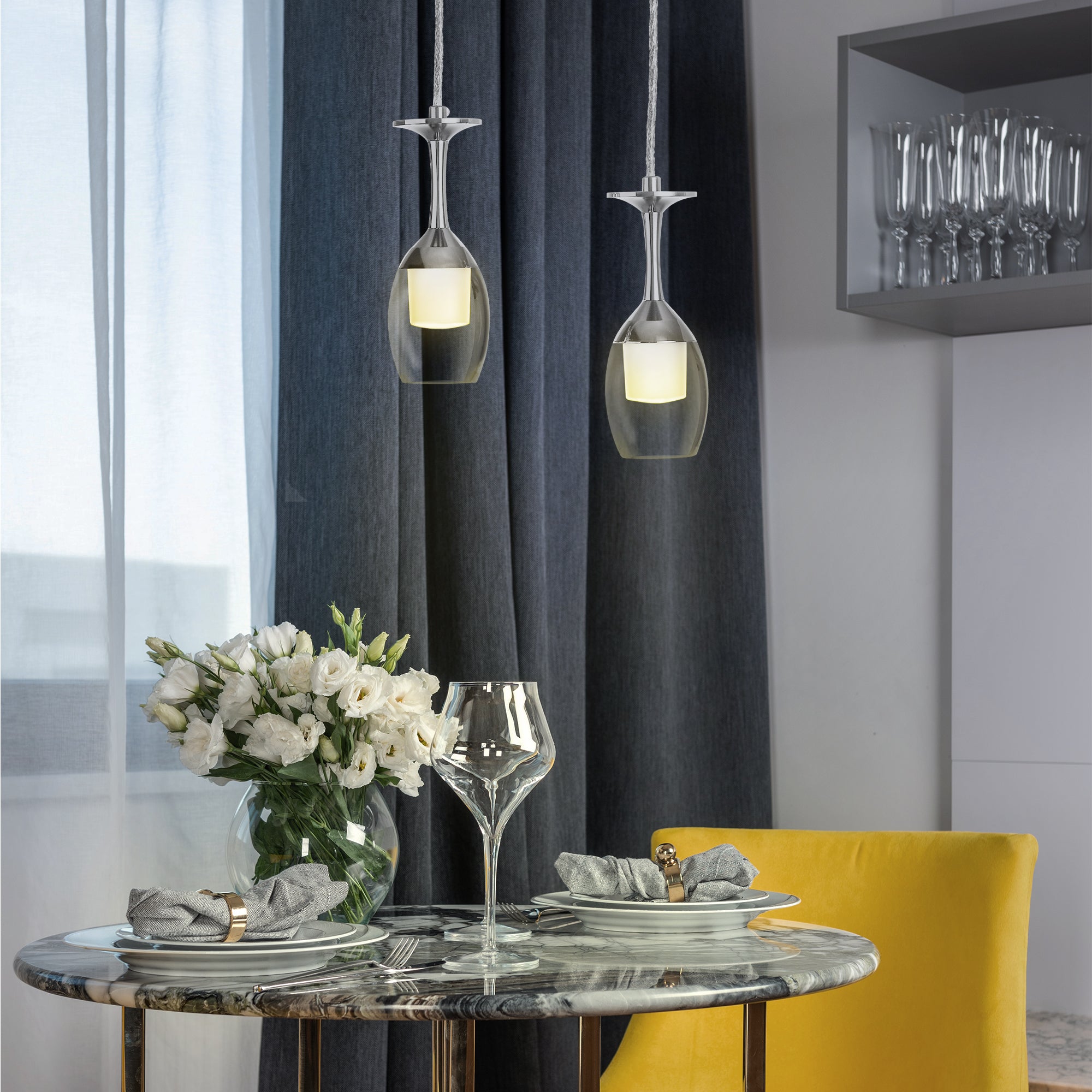 Bacchus Clear Acrylic Red Wine Glass Shaped Smart RGB Pendant Light - Modern LED Hanging Lamp for Dining Room, Bar, and Home Decor