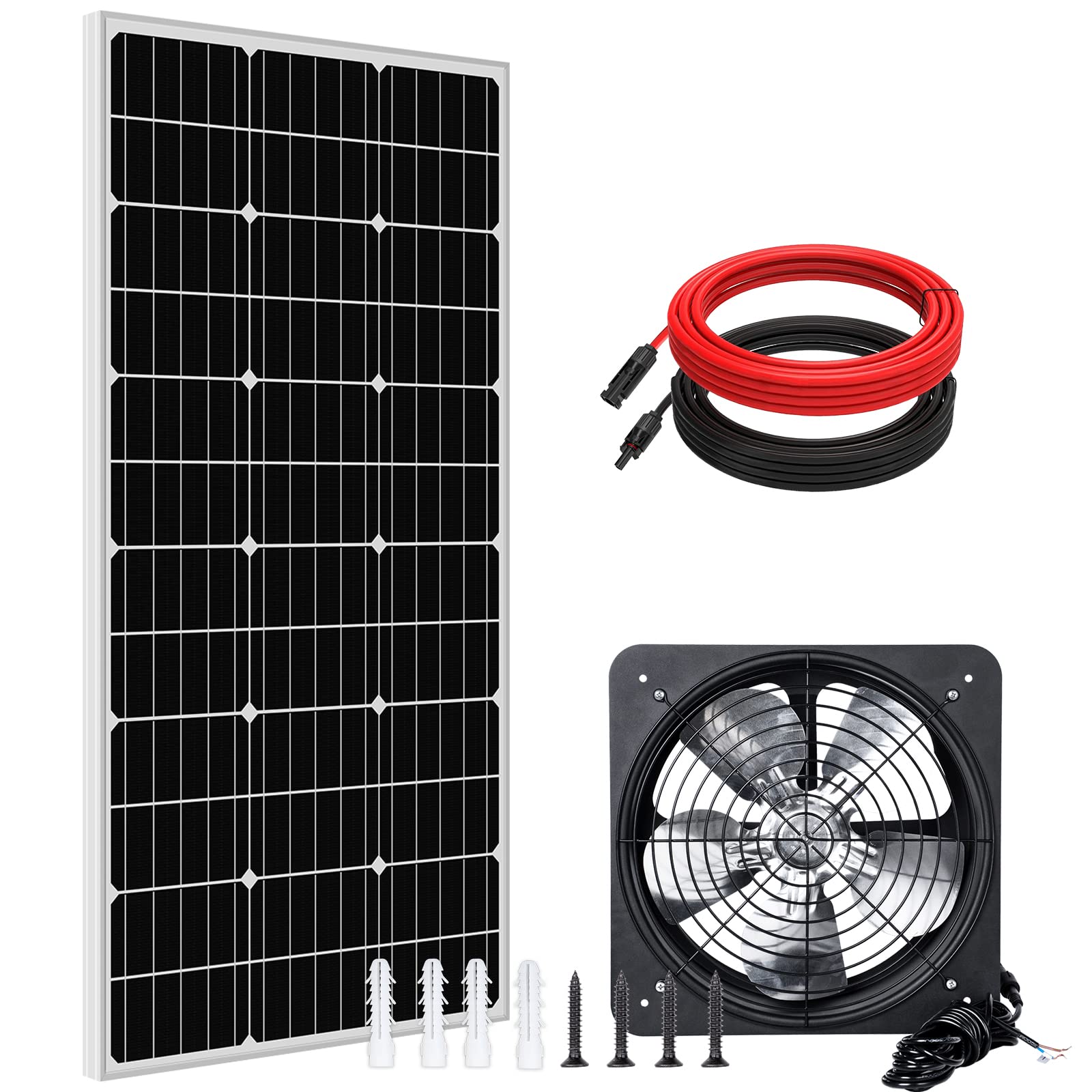 ECO-WORTHY 2000CFM Solar Powered Attic Fan Kit with 100W Solar Panel - 14 Inch Ventilation Fan for Chicken Coops, Greenhouses & Home Use - Energy Efficient Cooling Solution - Ships in 2 Packages