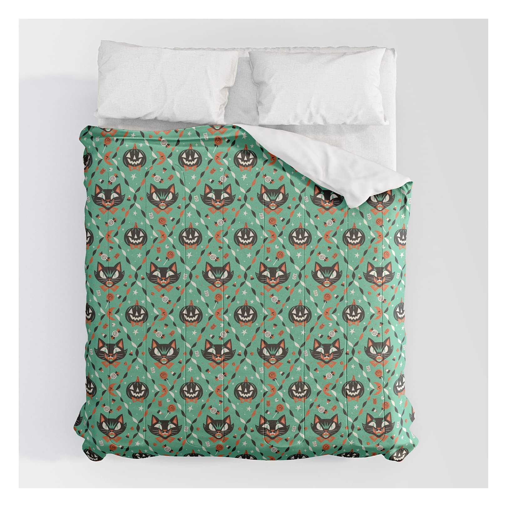 Halloween Party Cotton Comforter King Size 104x88 Inches - Spooky Bedding for Halloween Decorations & Cozy Fall Nights