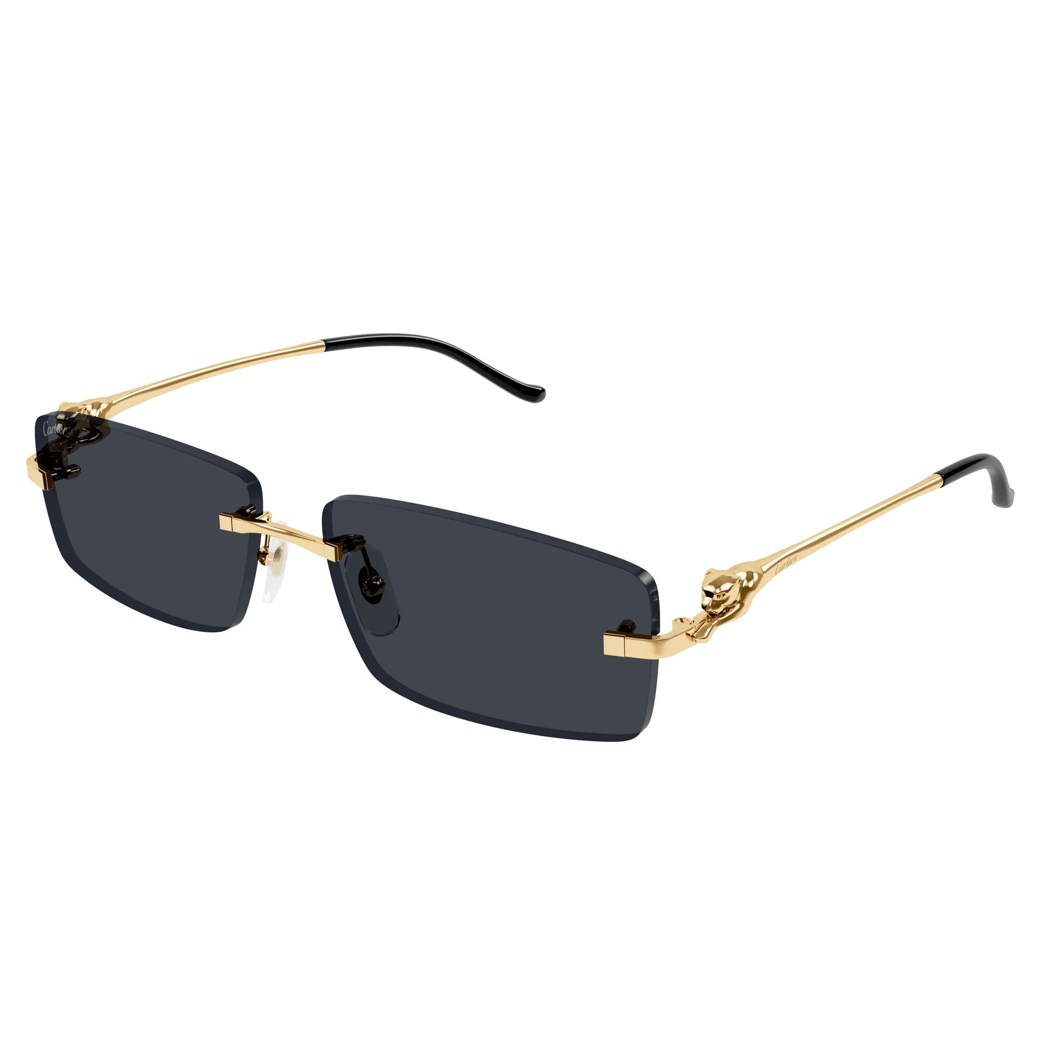 Cartier CT0430S 001 Panthere De Cartier Gold Grey Rimless Sunglasses for Women - Luxury Designer Eyewear - UV Protection - Perfect for Beach, Driving & Fashion Outfits